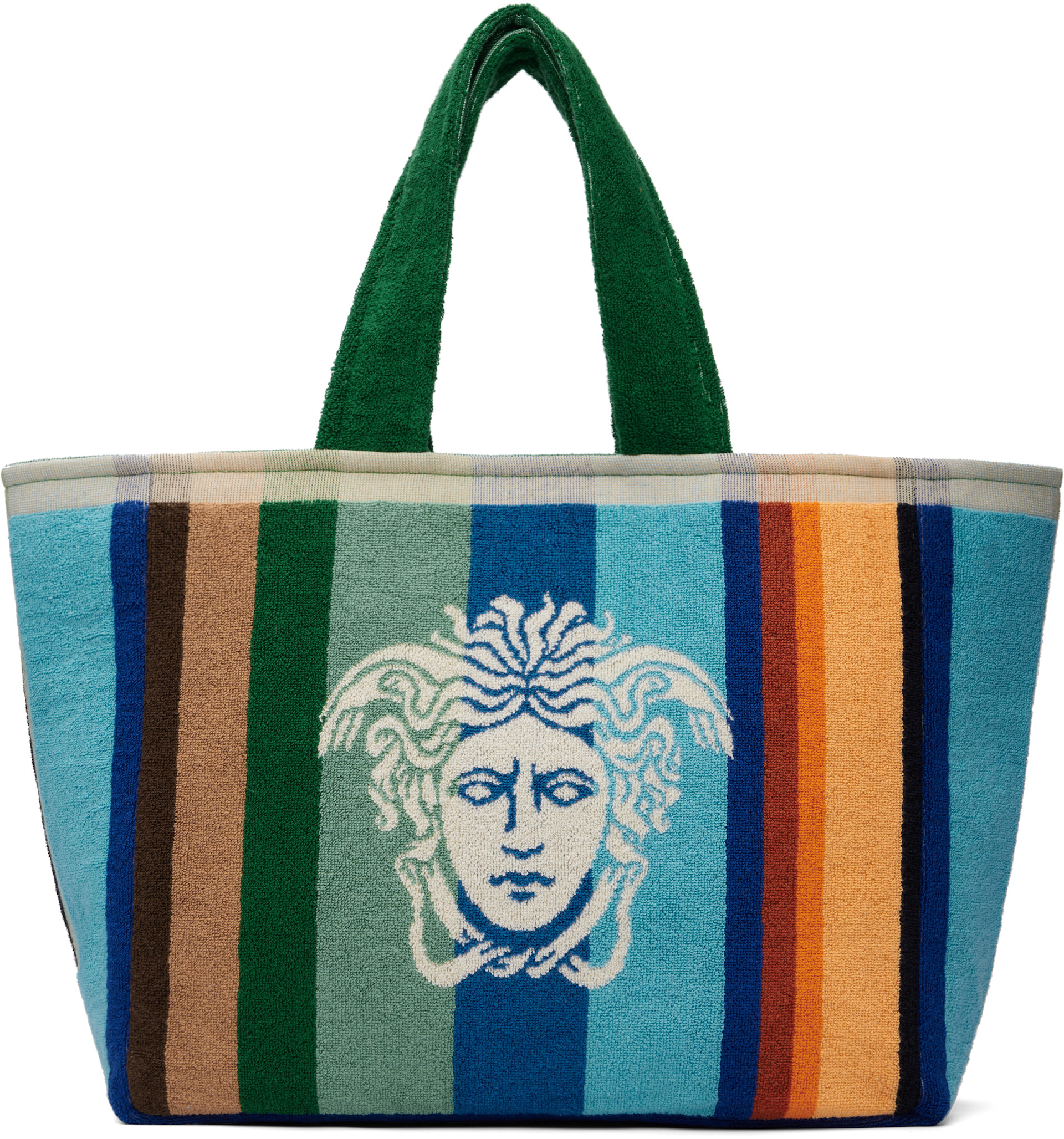 VERSACE トートバッグ Versace: マルチカラー ストライプ コットンテリー ジャカード トート