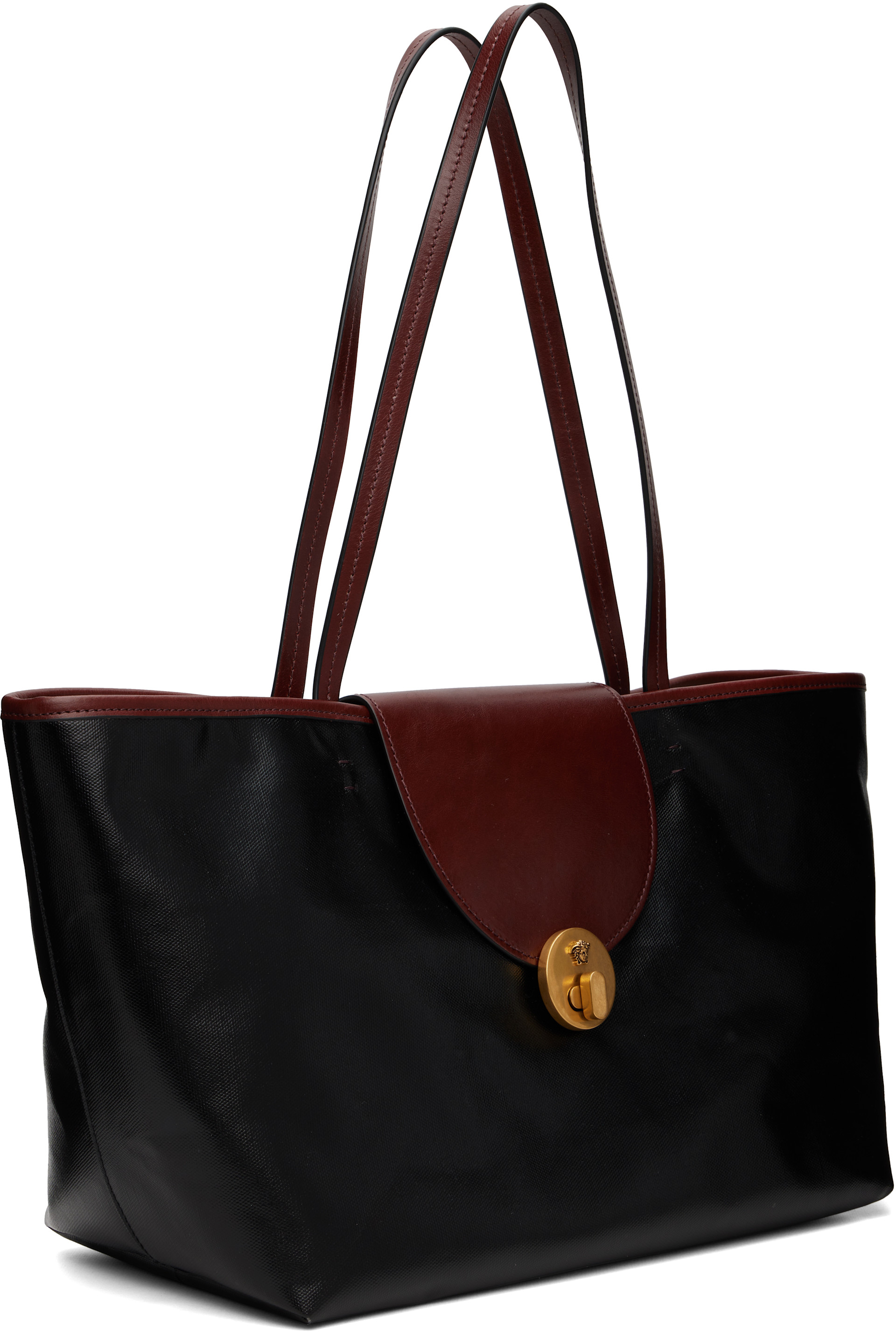Versace: ブラック スモール Vivian コーティング キャンバス トート 