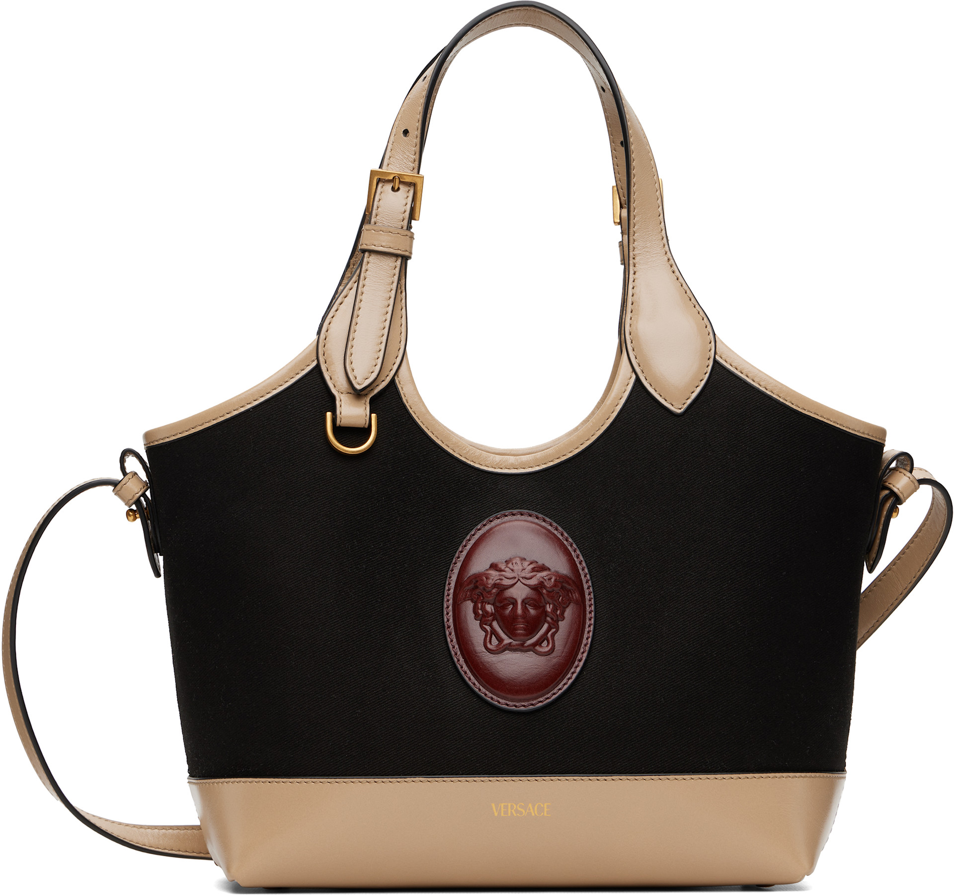 Versace - Petit cabas Rivière noir et beige