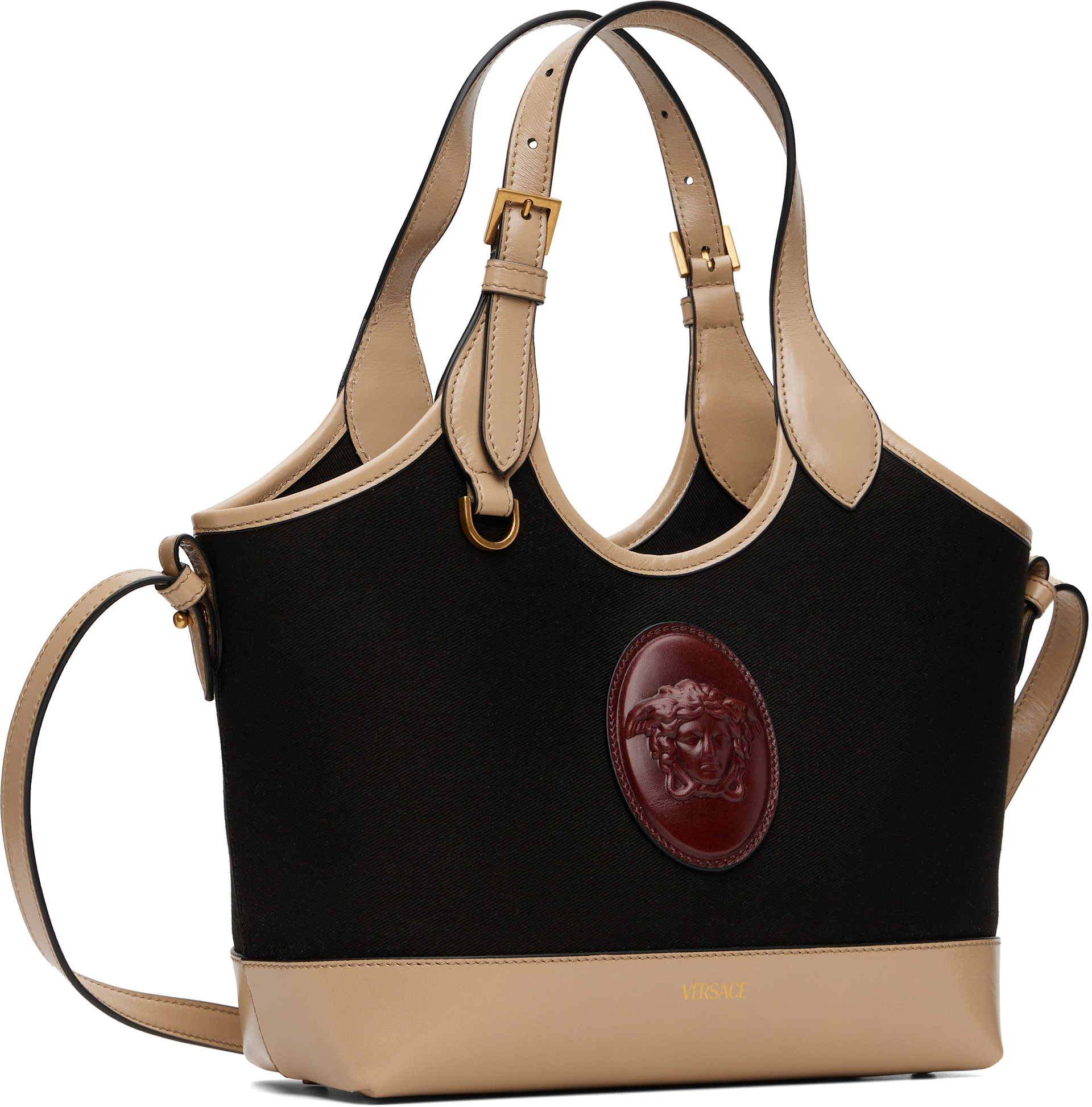 Versace - Petit cabas Rivière noir et beige