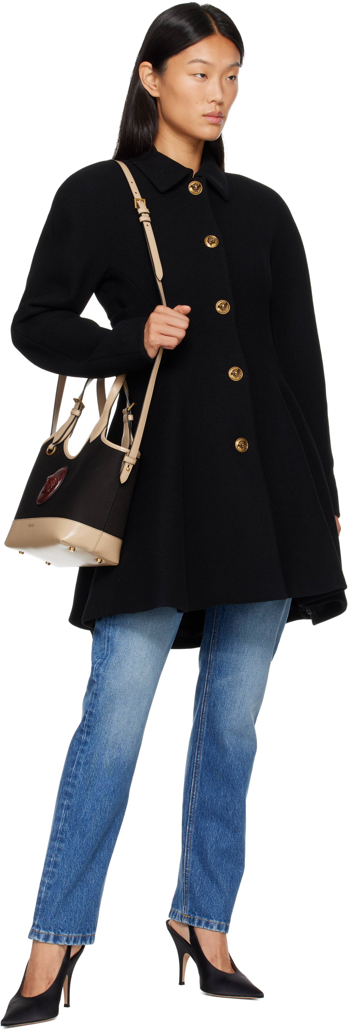 Versace - Petit cabas Rivière noir et beige