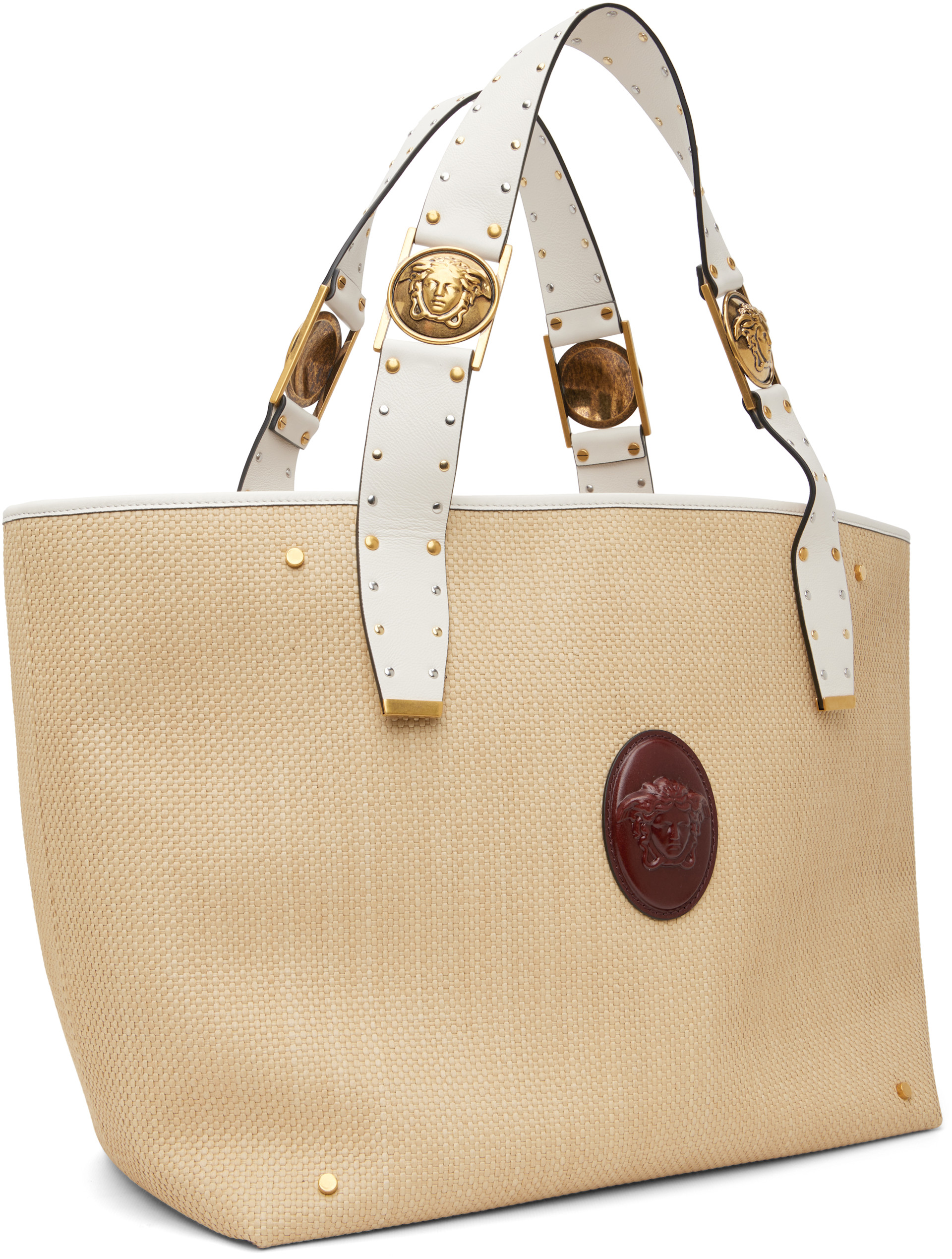 Versace - Grand cabas beige en raphia à logo