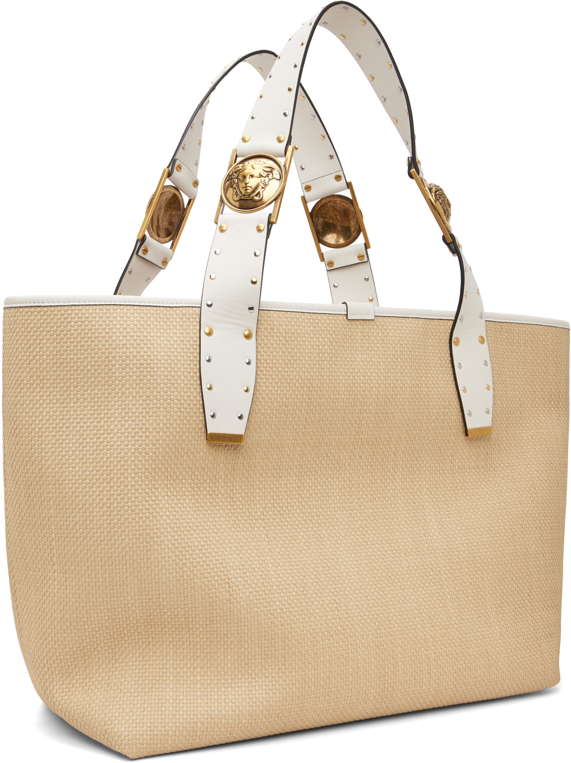 Versace - Grand cabas beige en raphia à logo