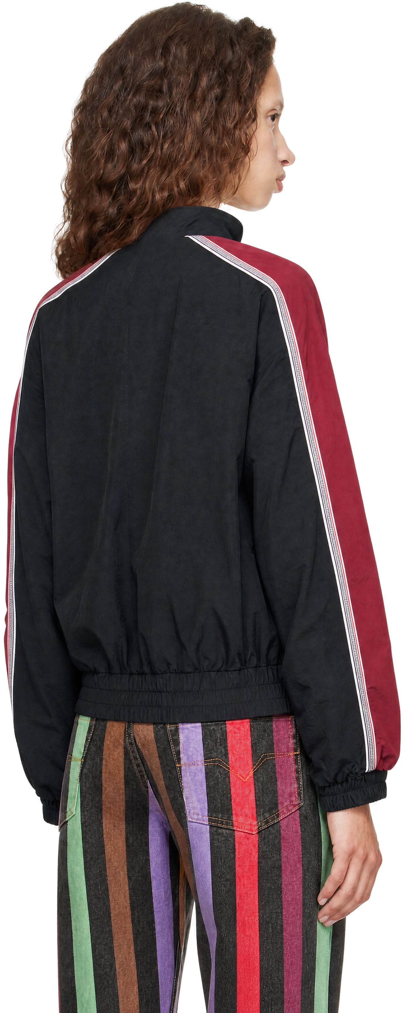 Versace - Blouson noir en nylon à logo brodé