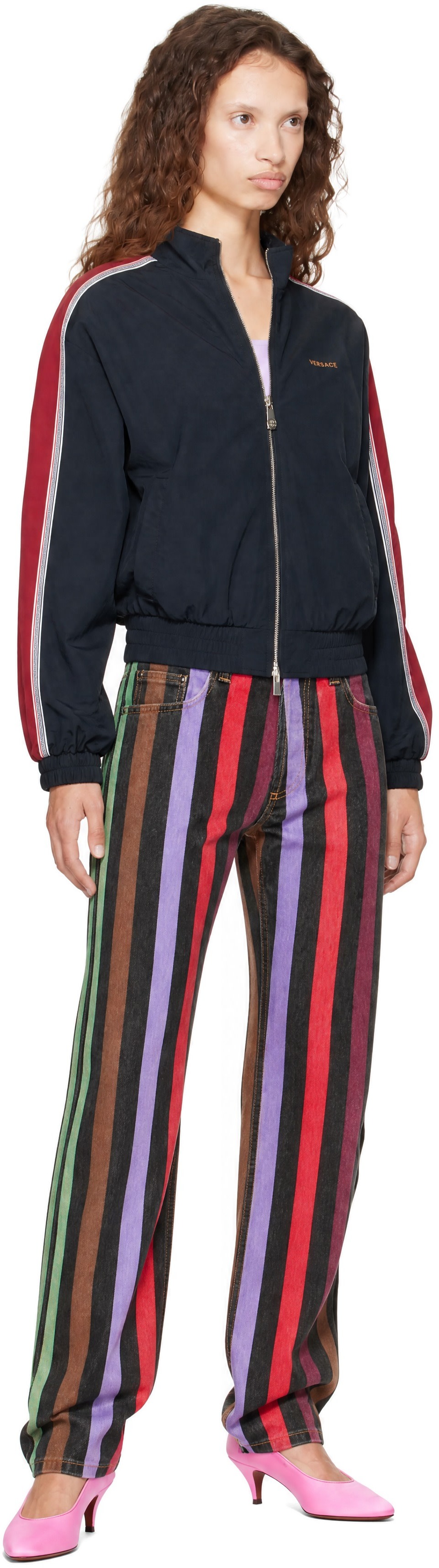 Versace - Blouson noir en nylon à logo brodé