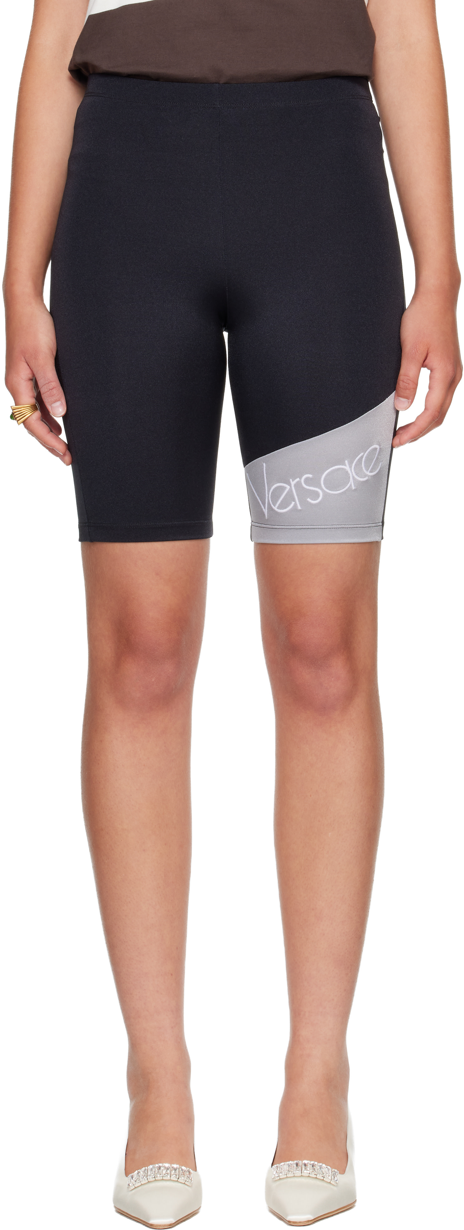 Versace - Short noir à logo brodé