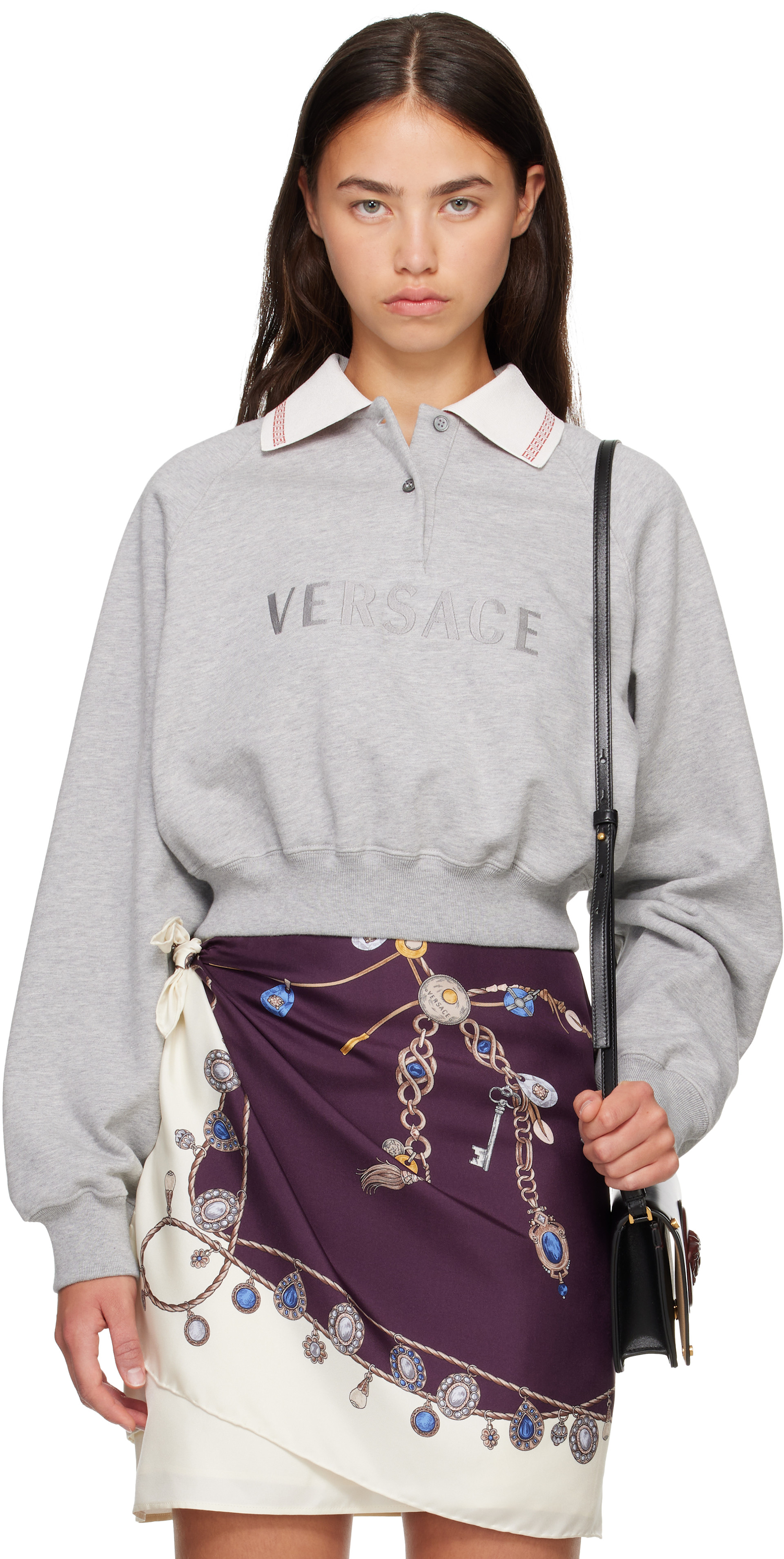 Versace - Pull molletonné gris à motif Greca et à logo