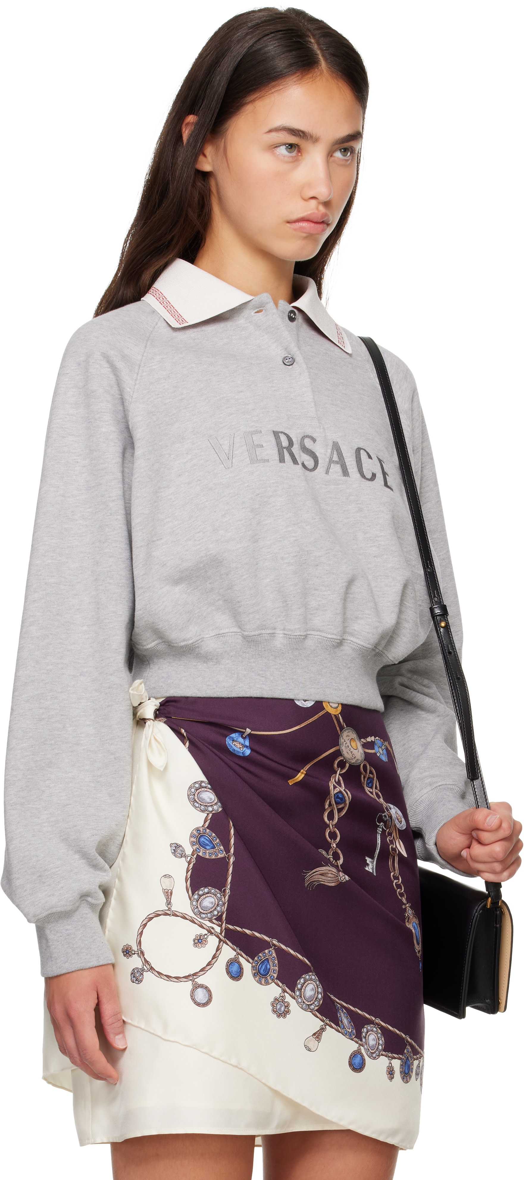 Versace - Pull molletonné gris à motif Greca et à logo