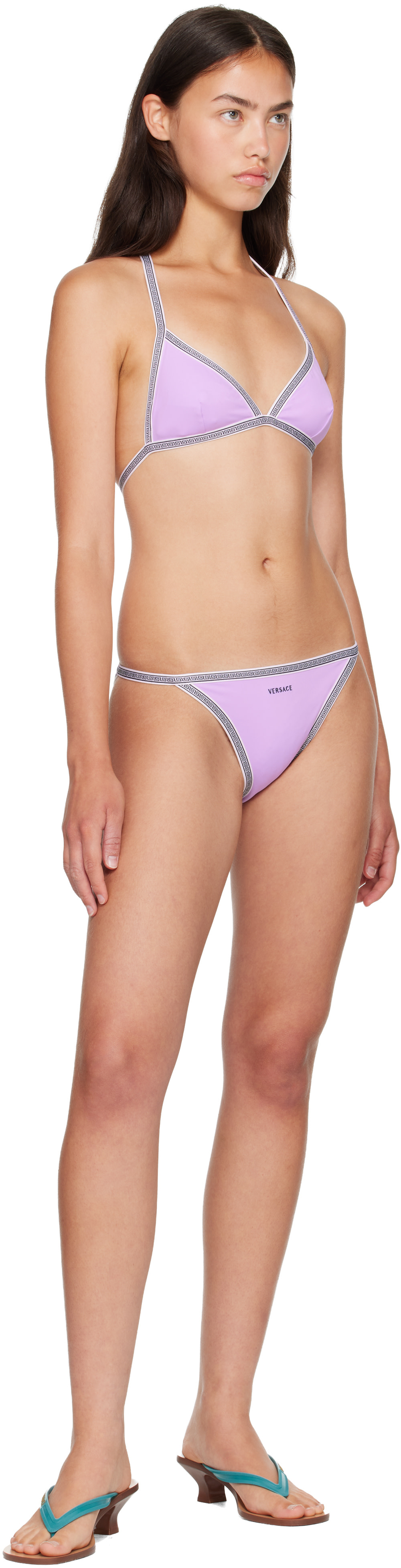 Versace - Culotte de bikini mauve à logo brodé