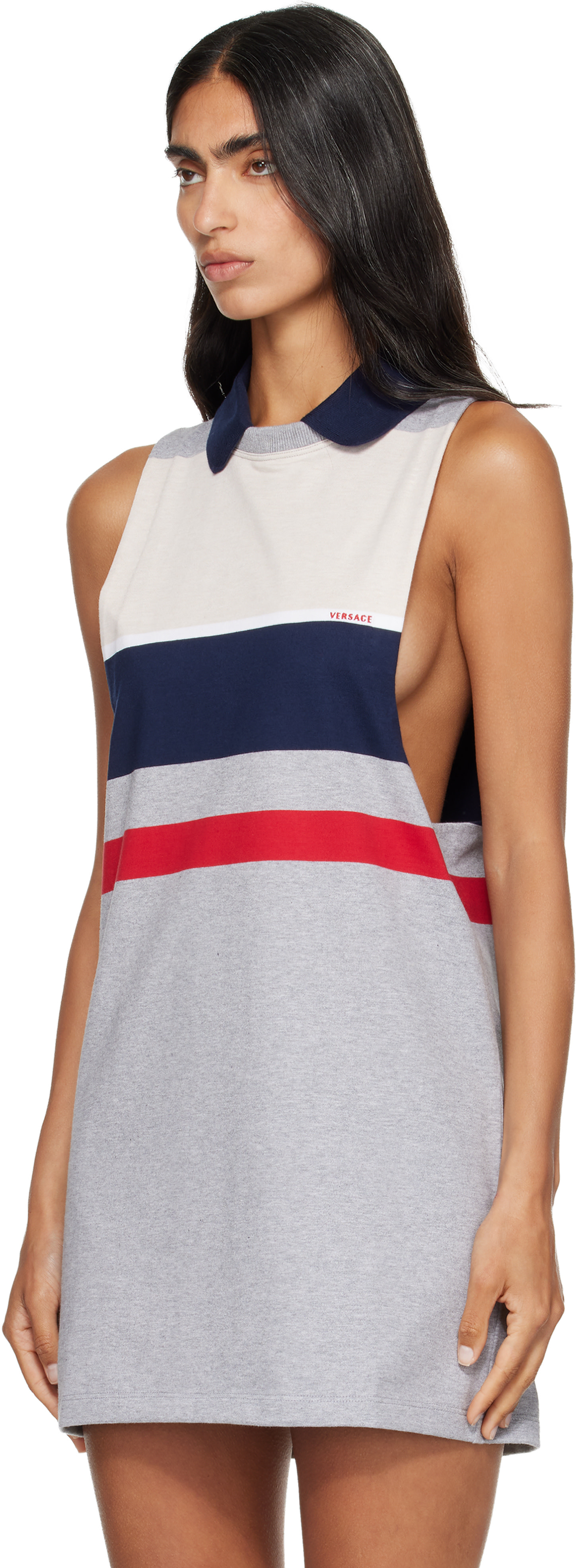 Versace - Robe courte multicolore en jersey de coton à rayures