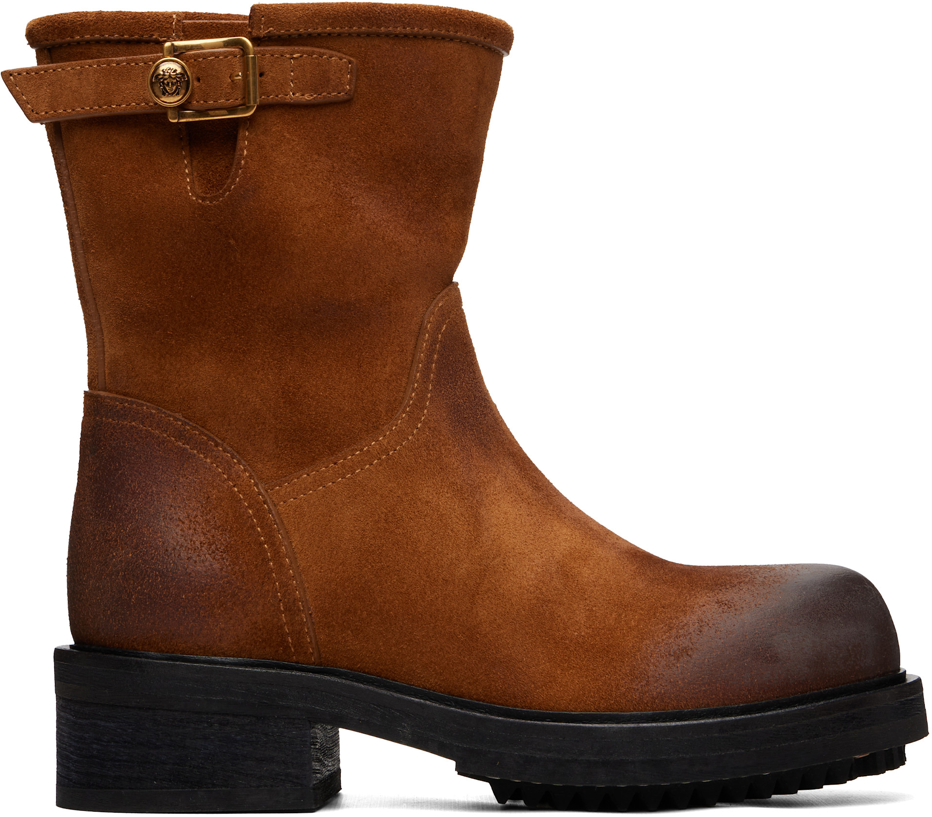 Versace - Bottes brunes en suède à boucle