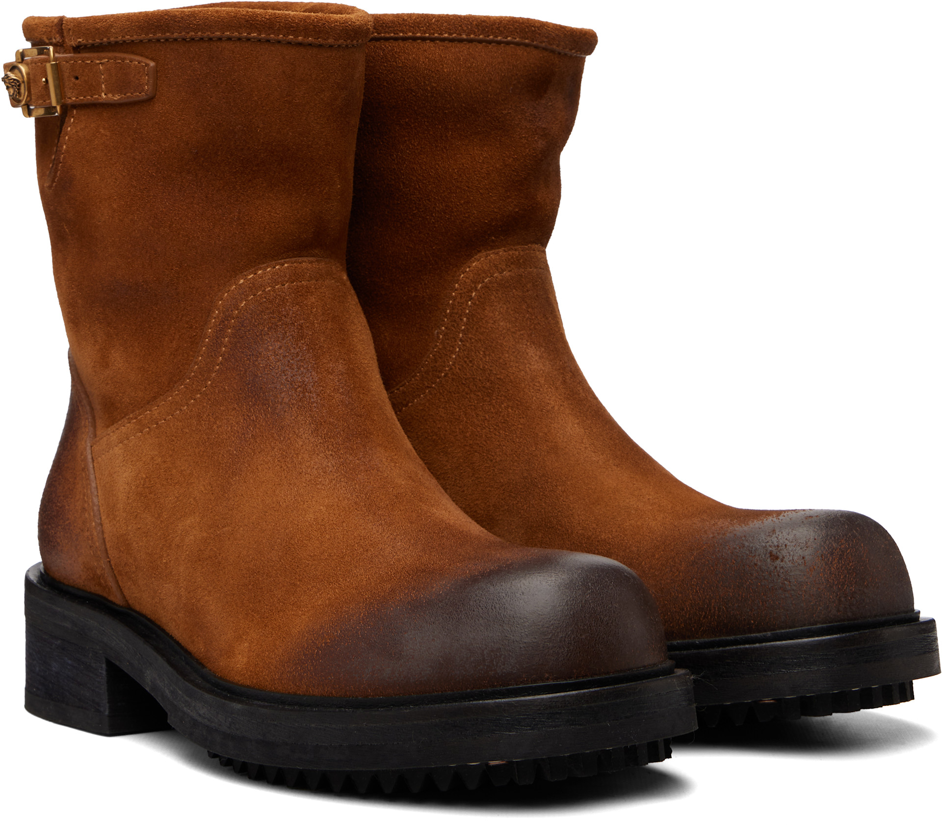 Versace - Bottes brunes en suède à boucle