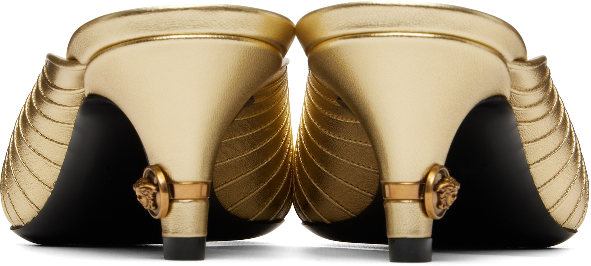 Versace: Gold Gianni Metallic Nappa Mule Heels | SSENSE