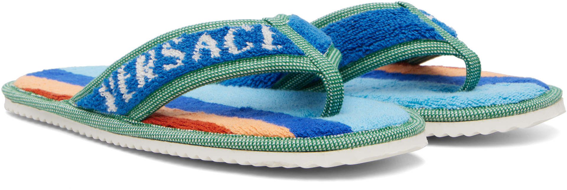 Versace: Blue Medusa Jacquard Flip-Flops | SSENSE
