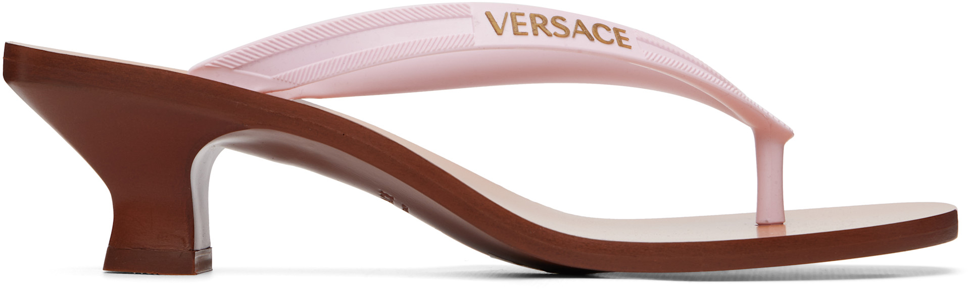 Versace: Pink & Brown Sophie Rubber Thong Heeled Sandals | SSENSE