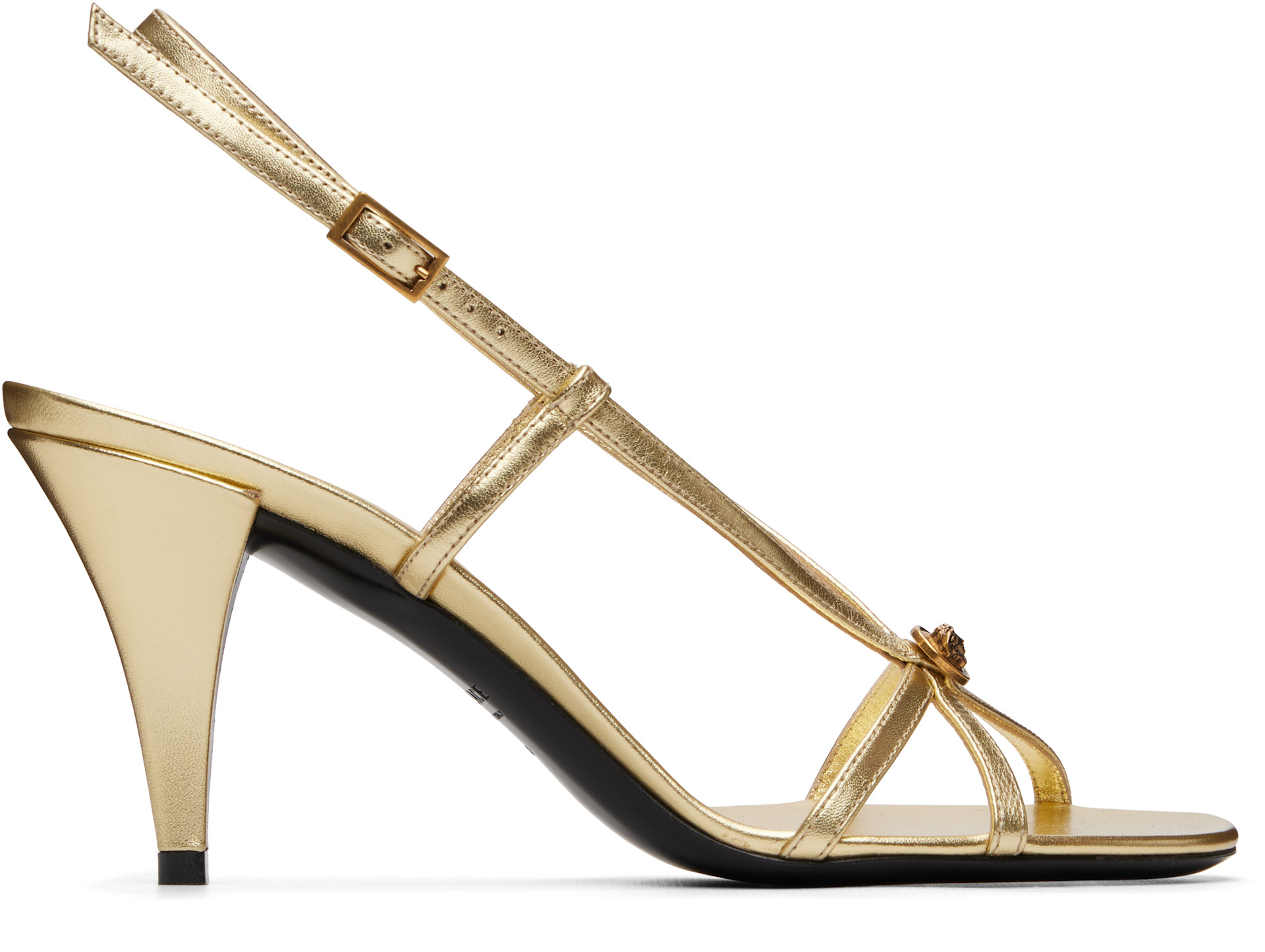 Versace: Gold Valentina Metallic Heeled Sandals | SSENSE