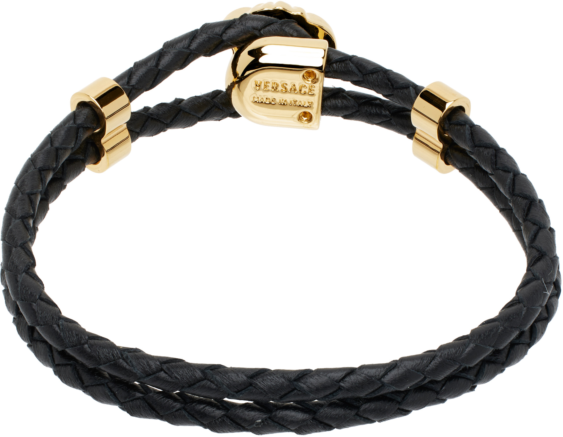 Versace: ブラック 'La Medusa' レザーブレスレット | SSENSE 日本