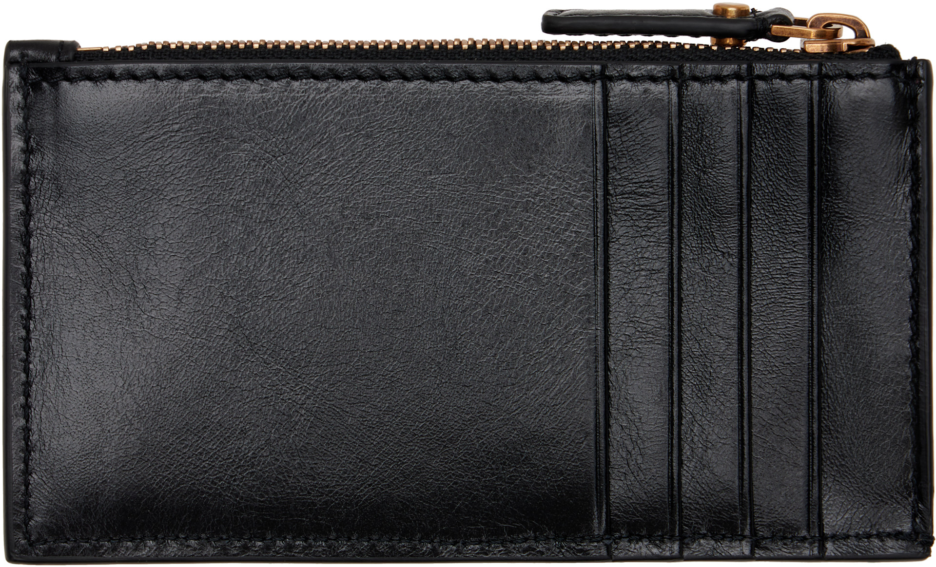 Versace - Black & Brown Roomy Leather Zip Card Holder