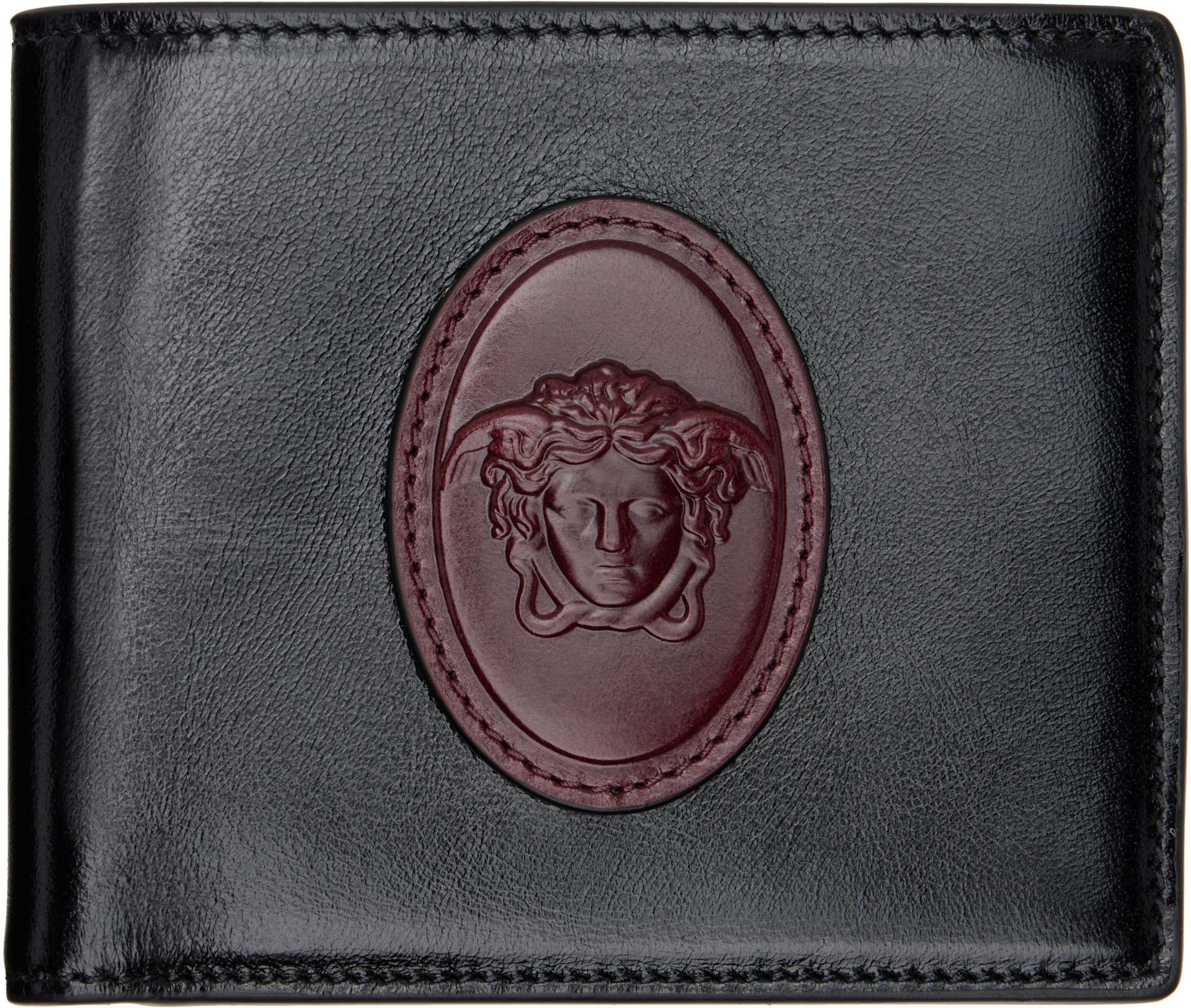 Versace - Black & Brown Roomy Leather Bifold Wallet