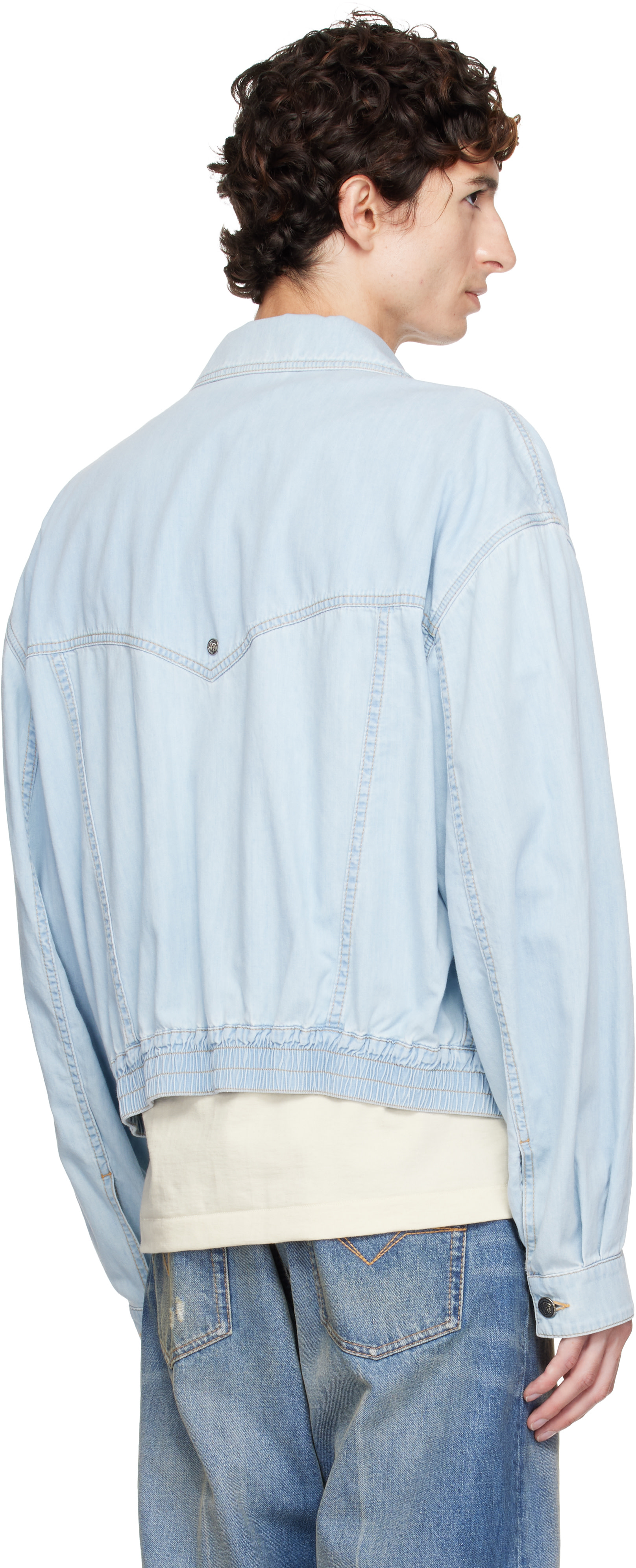 Versace - Blouson aviateur bleu en chambray