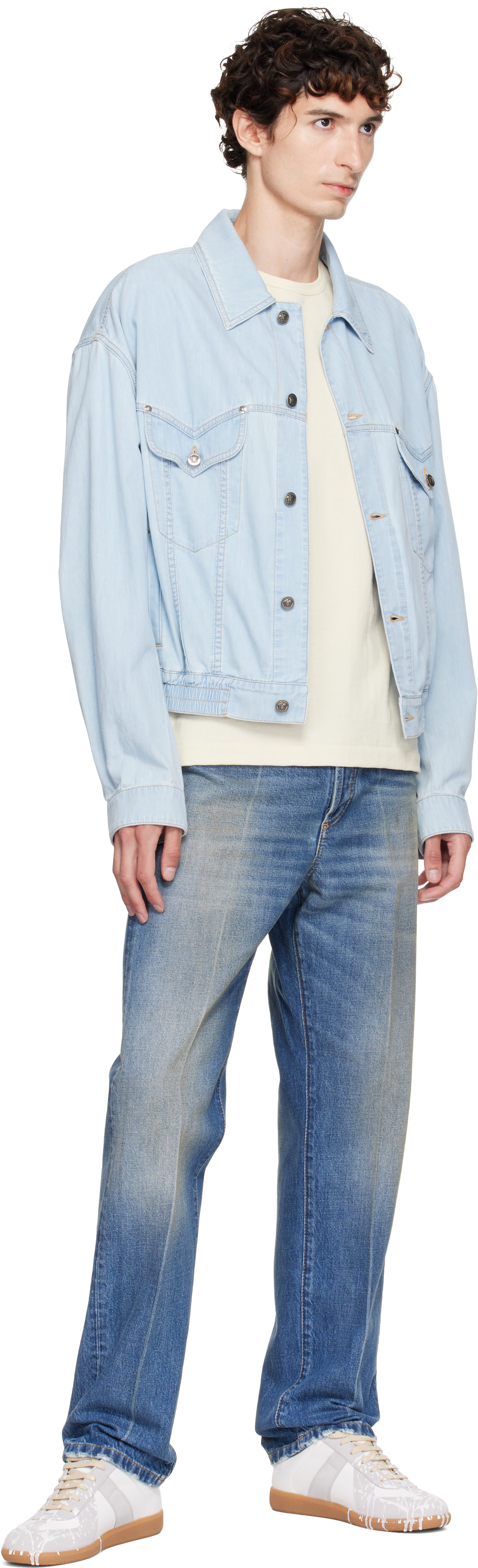 Versace - Blouson aviateur bleu en chambray
