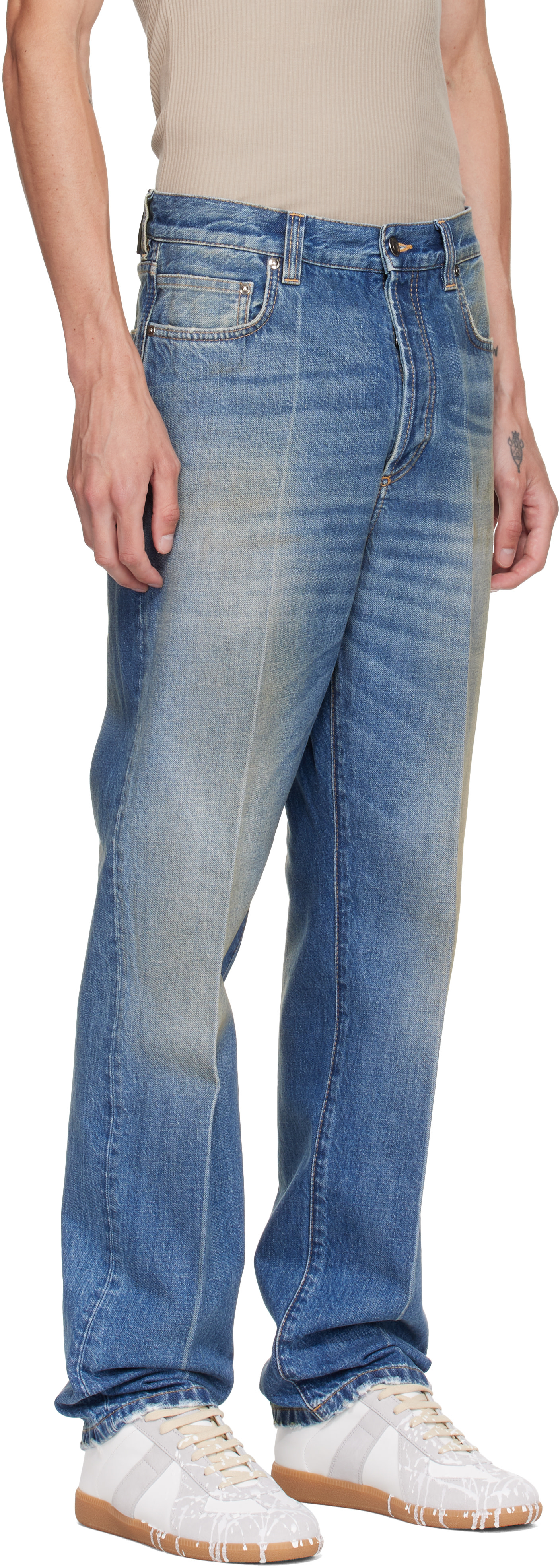 Versace - Jean droit bleu à effet usé