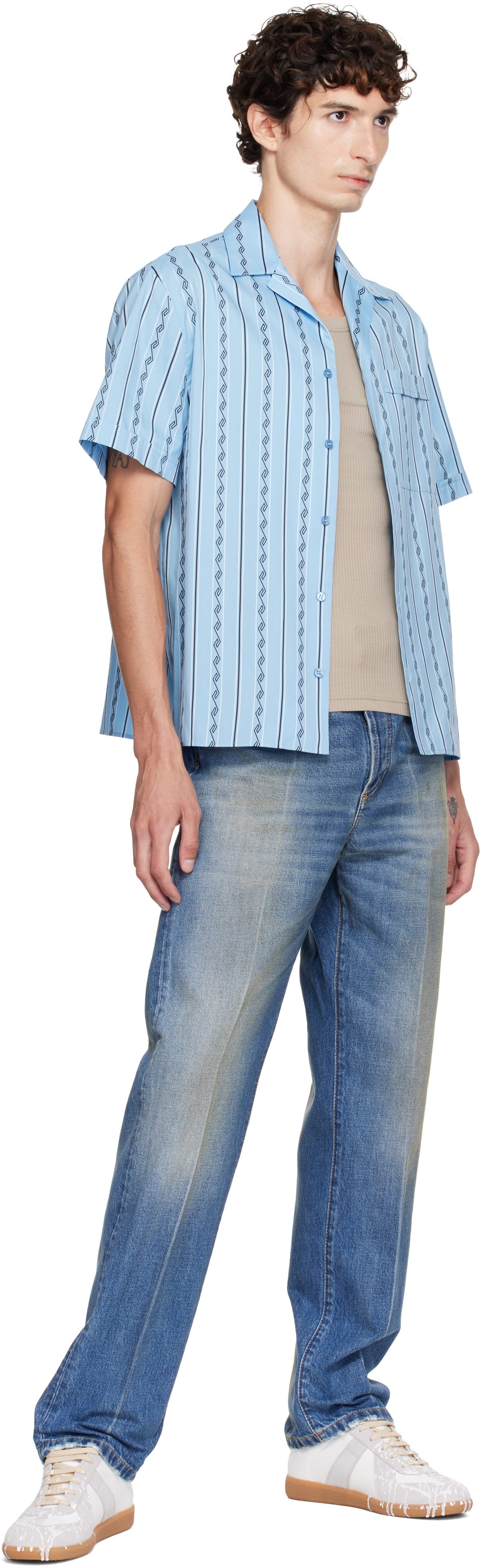 Versace - Jean droit bleu à effet usé