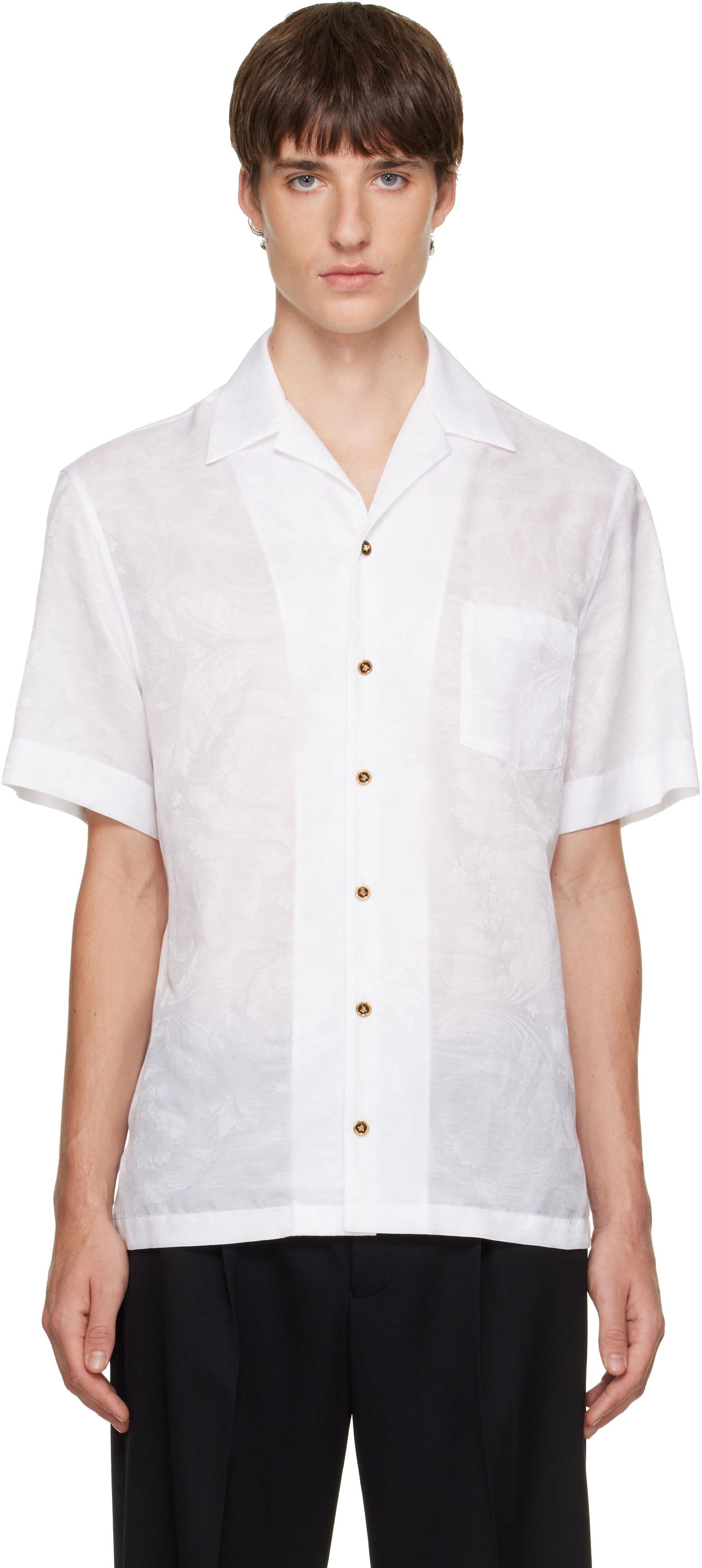 Versace - White Jacquard Silk-Blend Shirt