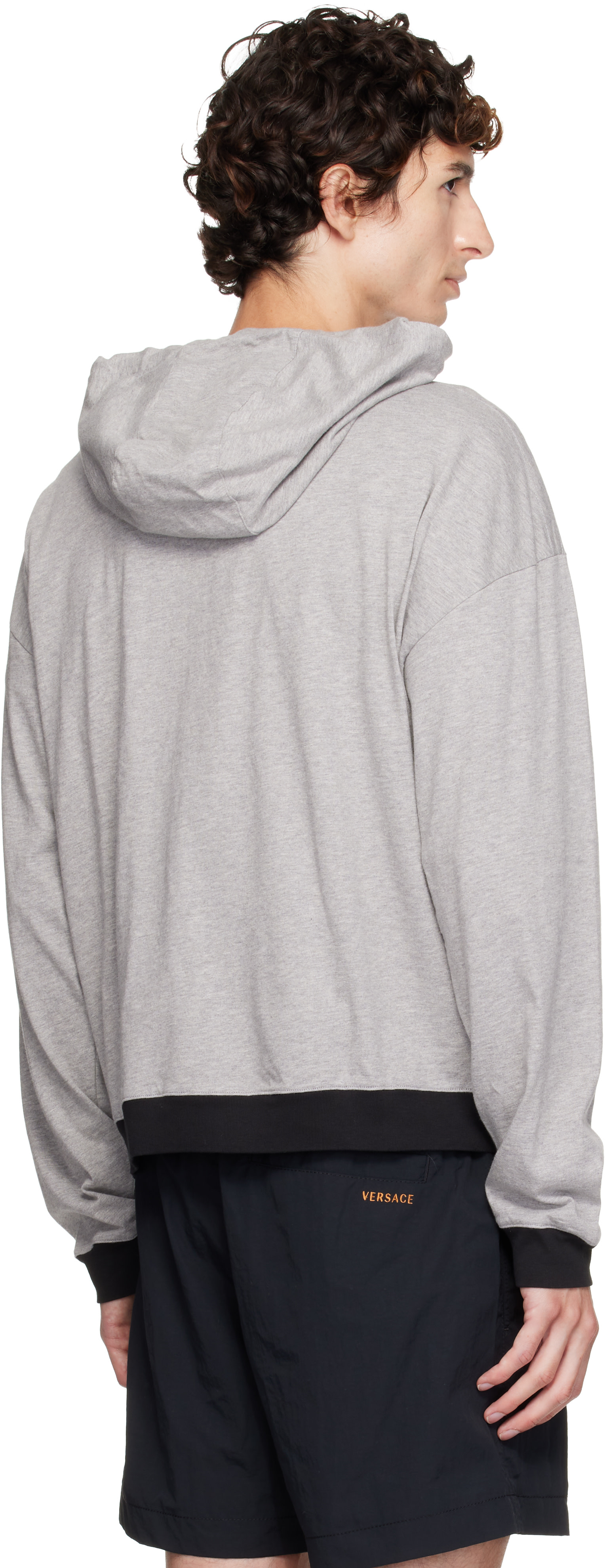 Versace - Pull à capuche gris en jersey de coton à logo imprimé