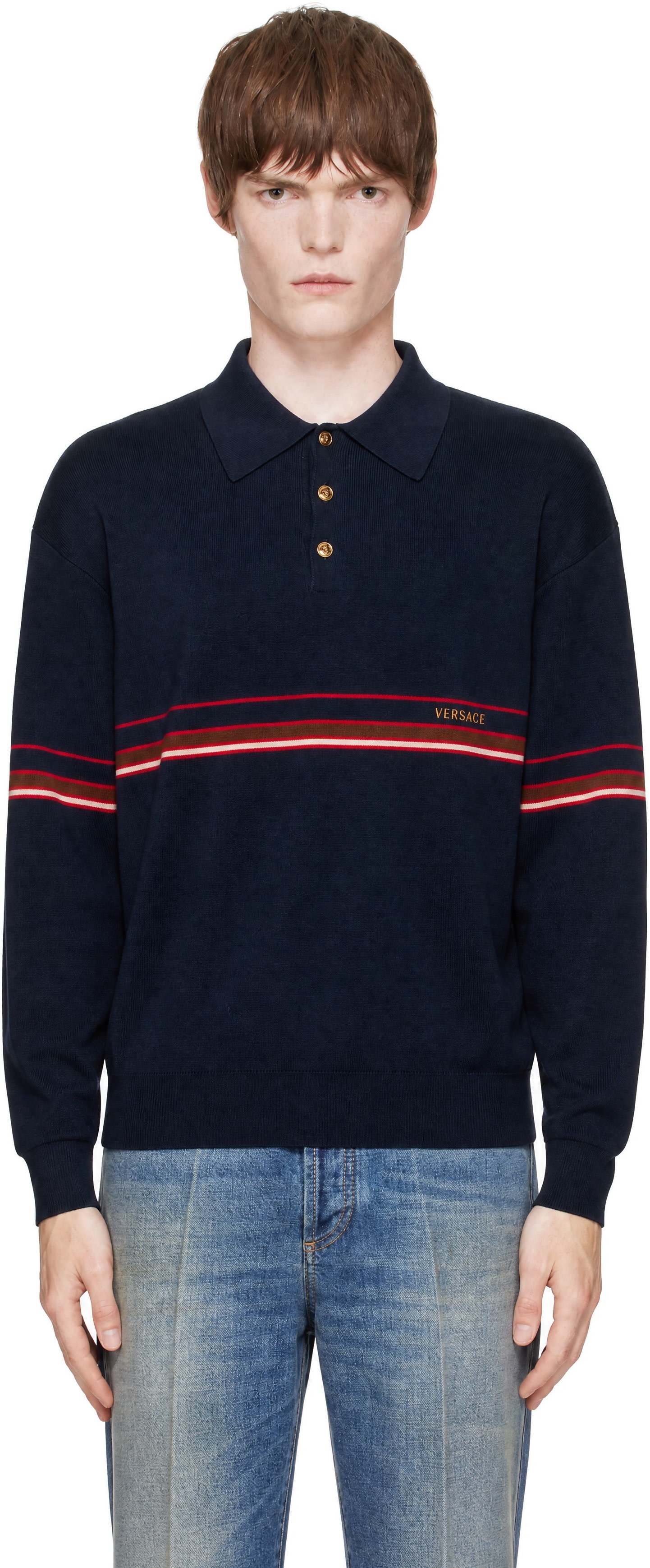 Versace - Navy Knit Athleisure Polo
