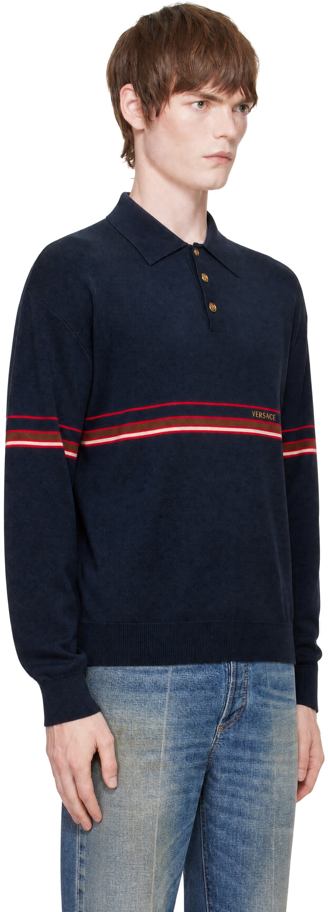 Versace - Navy Knit Athleisure Polo