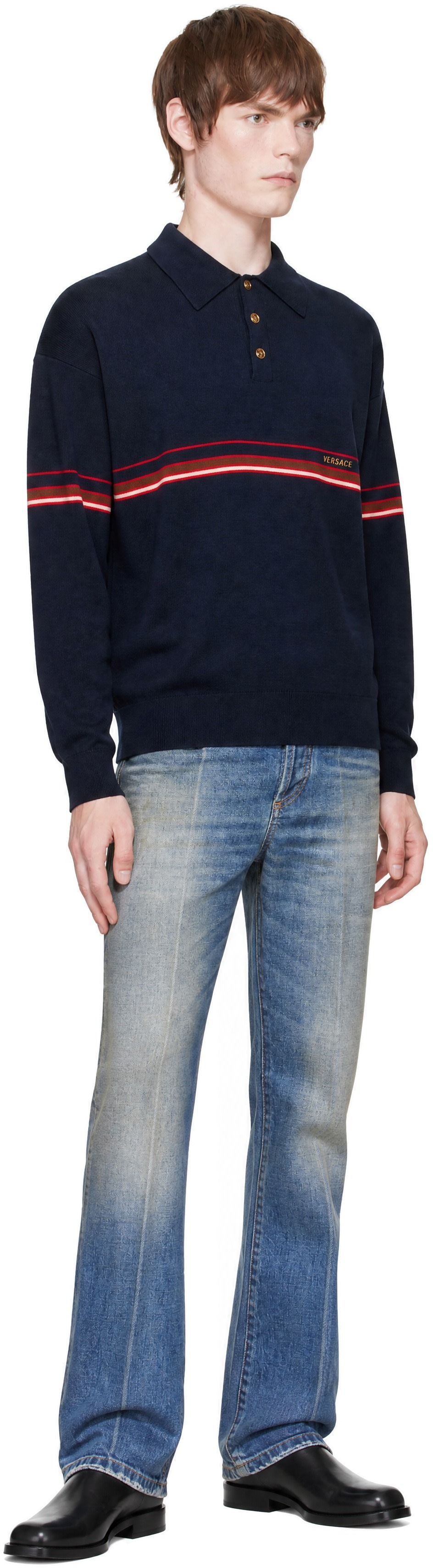 Versace - Navy Knit Athleisure Polo