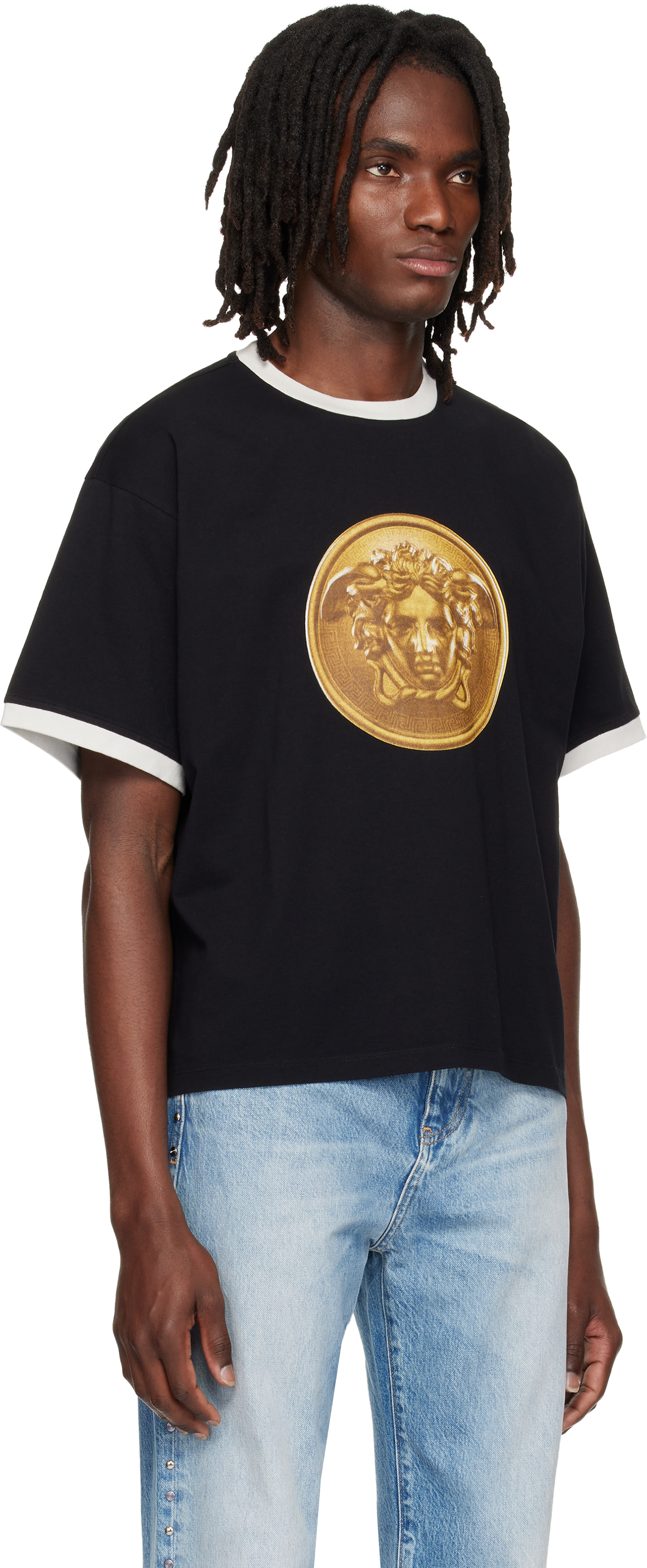 Versace - ブラック Regular プリント コットンジャージ Tシャツ