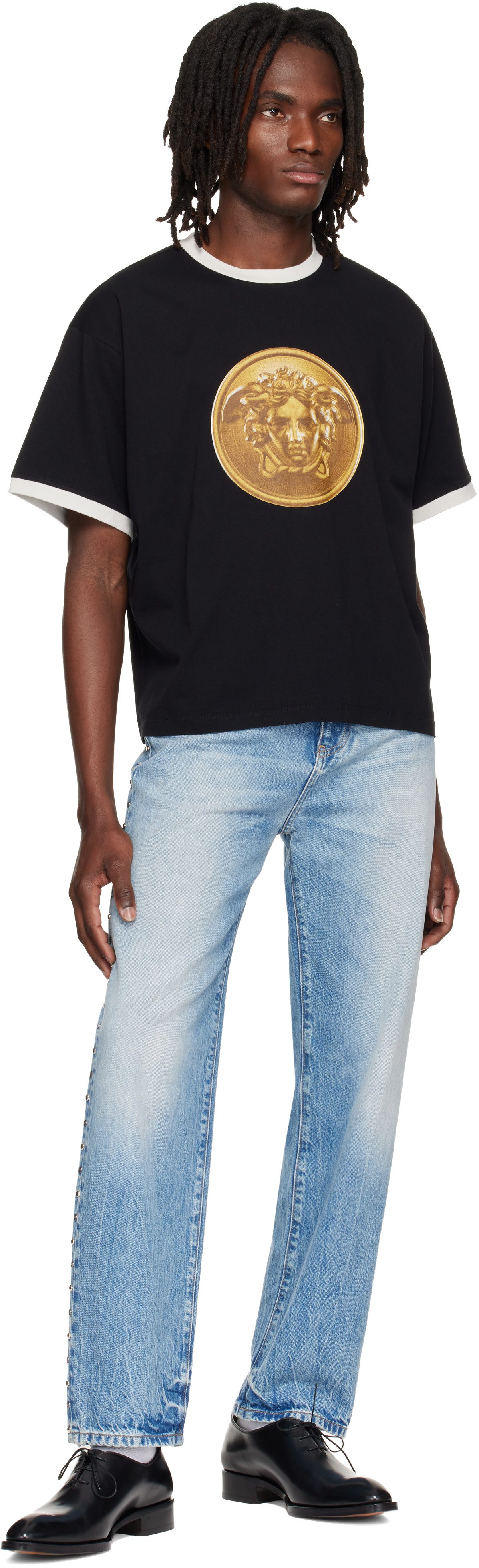 Versace - ブラック Regular プリント コットンジャージ Tシャツ