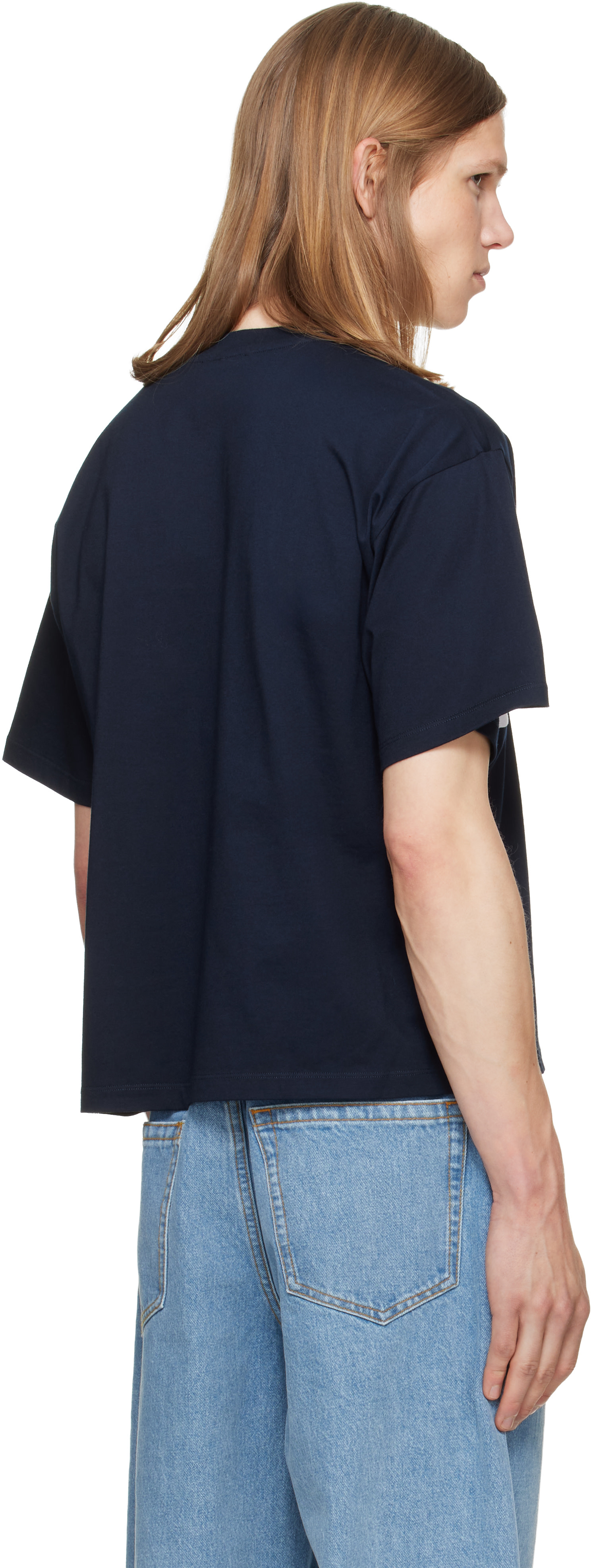 Versace: Navy Intarsia Cotton-Jersey Regular T-shirt | SSENSE