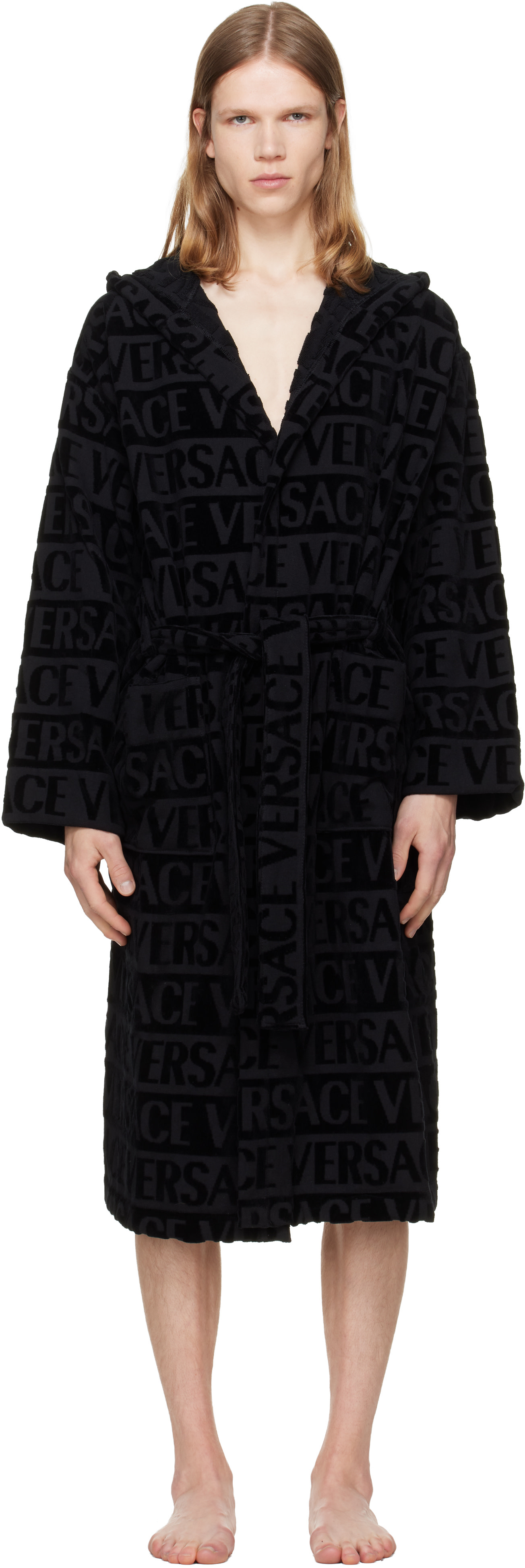 Versace - ブラック 'Versace Allover' バスローブ