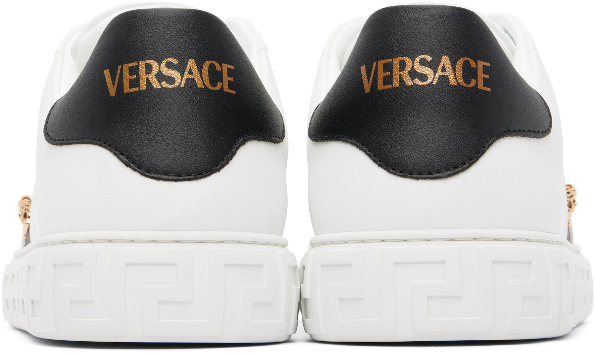 Versace - Baskets blanches en nylon à ornements Greca