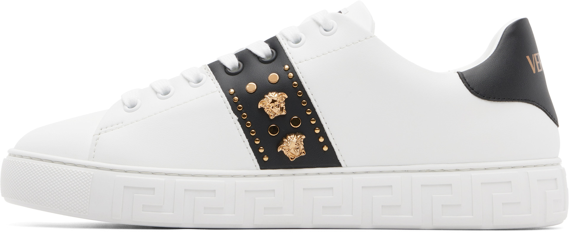 Versace - Baskets blanches en nylon à ornements Greca