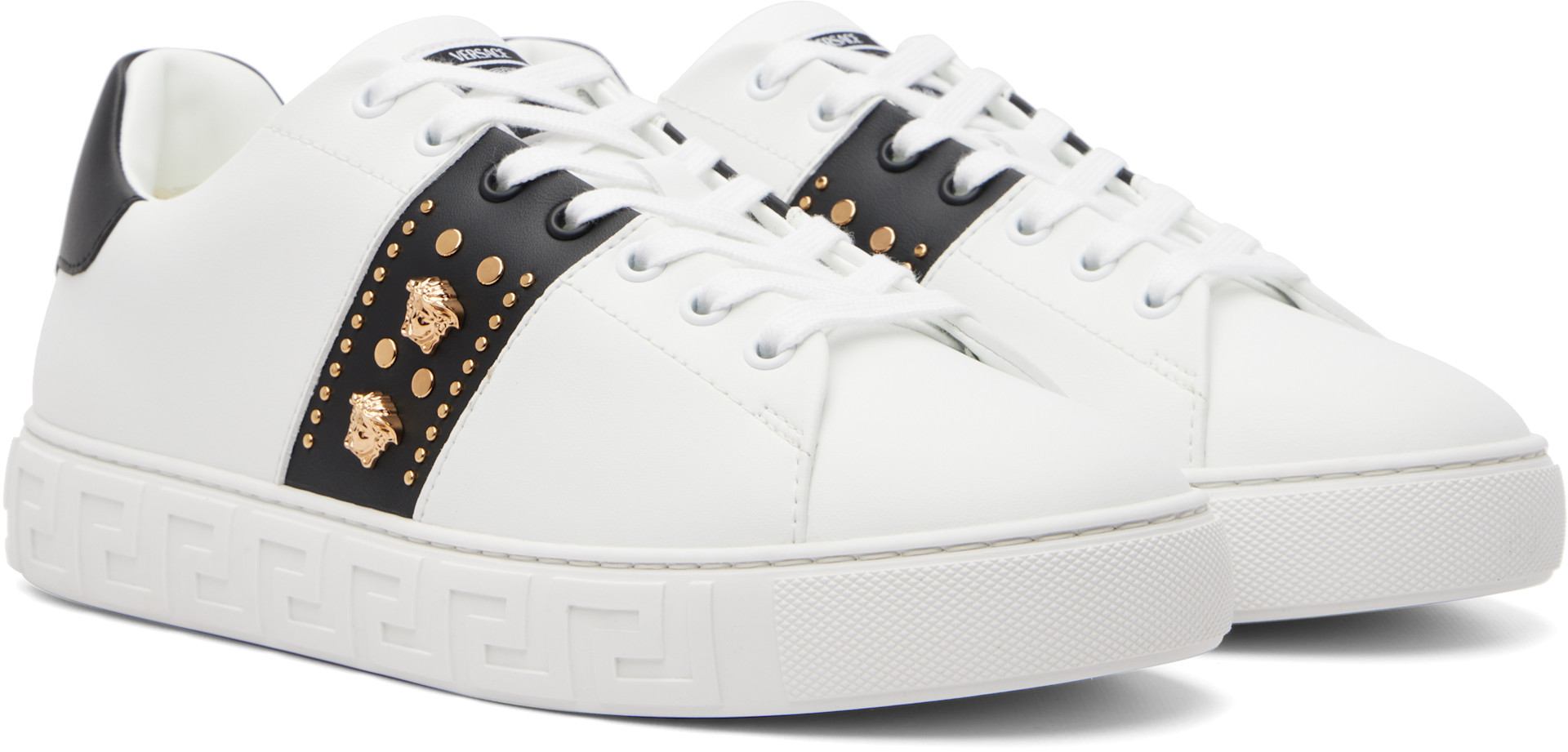 Versace - Baskets blanches en nylon à ornements Greca