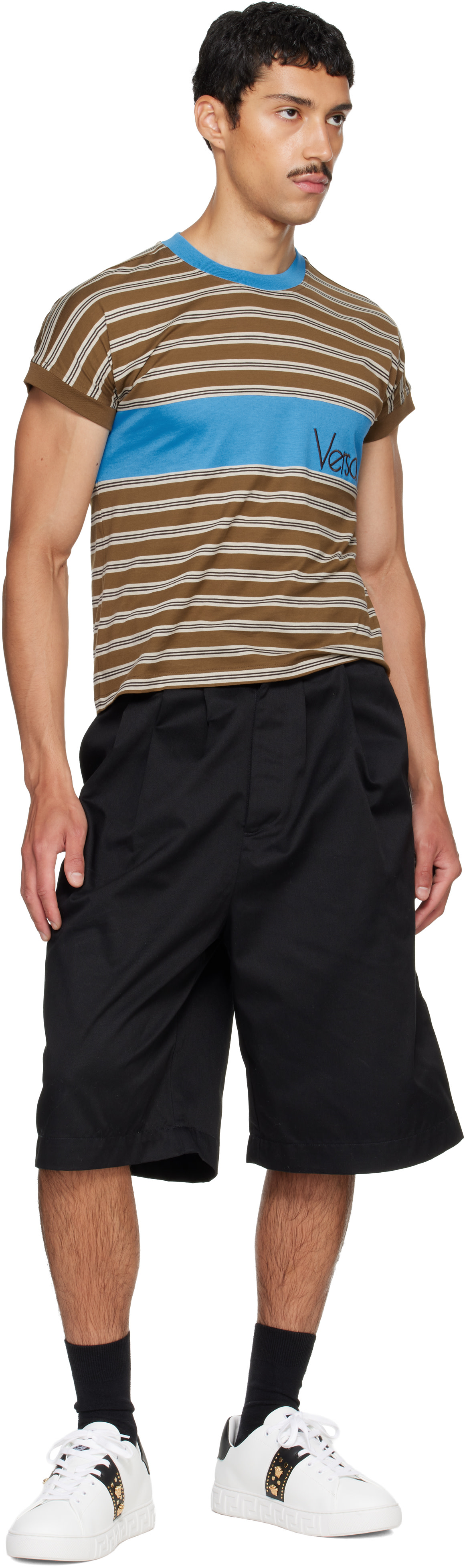 Versace - Baskets blanches en nylon à ornements Greca