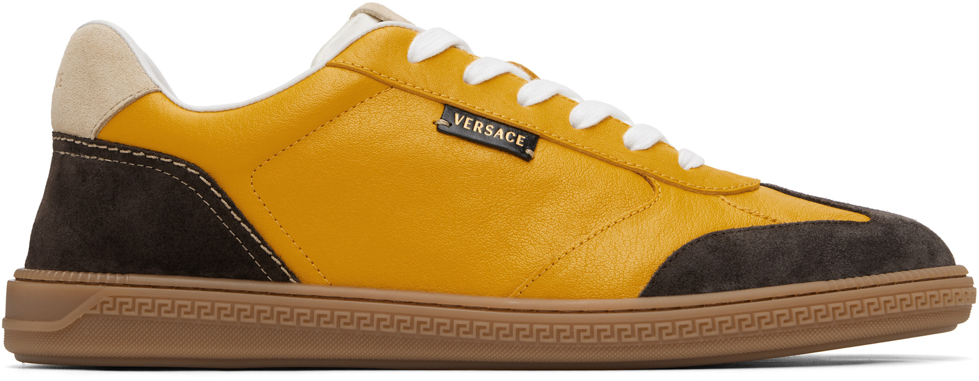 Versace - Yellow Greca Court Nappa & Suede Sneakers