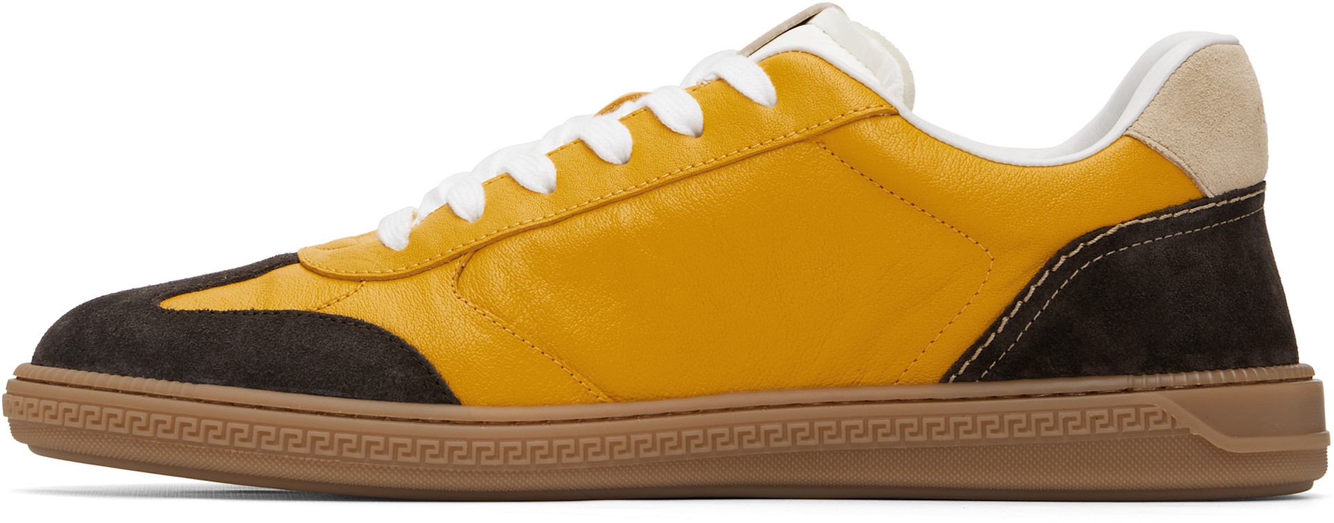 Versace - Yellow Greca Court Nappa & Suede Sneakers