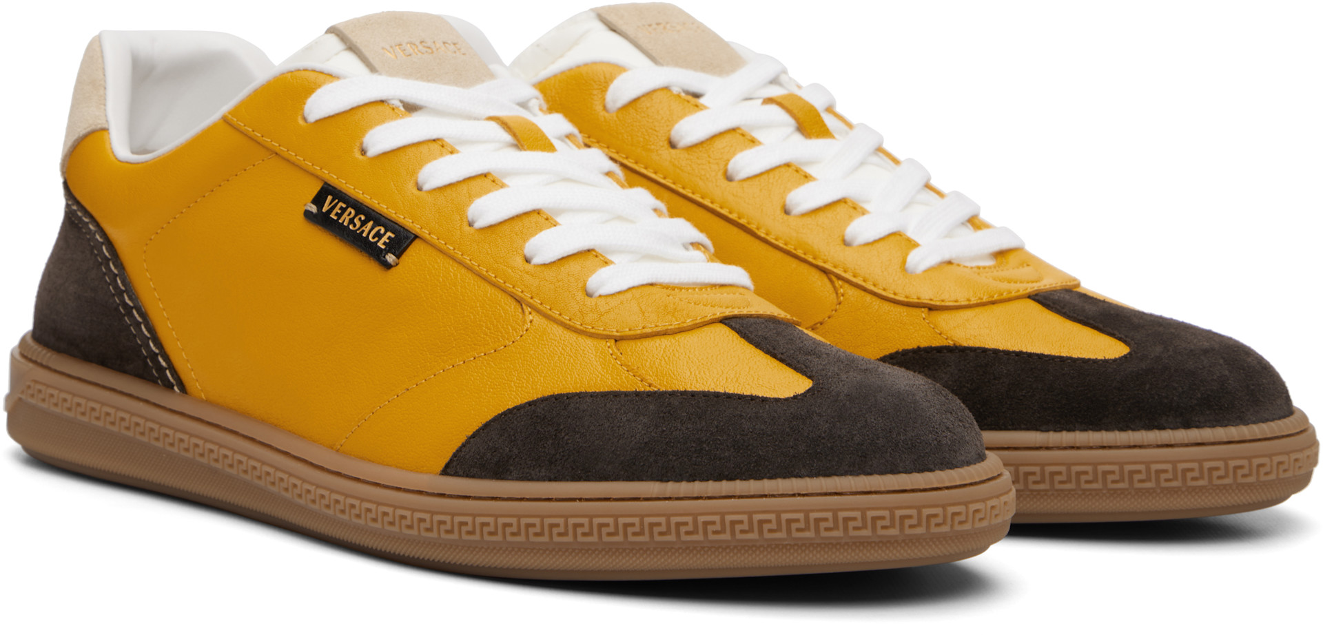 Versace - Yellow Greca Court Nappa & Suede Sneakers