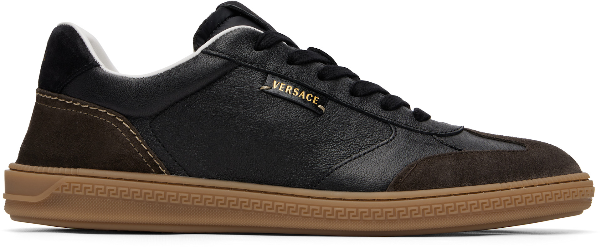 Versace - Black & Brown Greca Court Nappa & Suede Sneakers