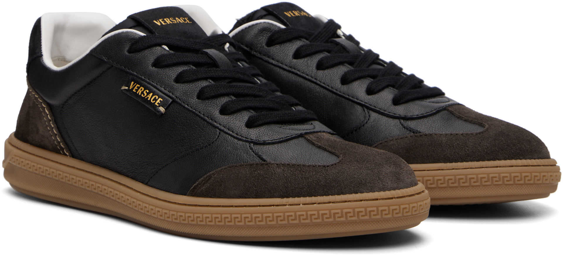 Versace - Black & Brown Greca Court Nappa & Suede Sneakers