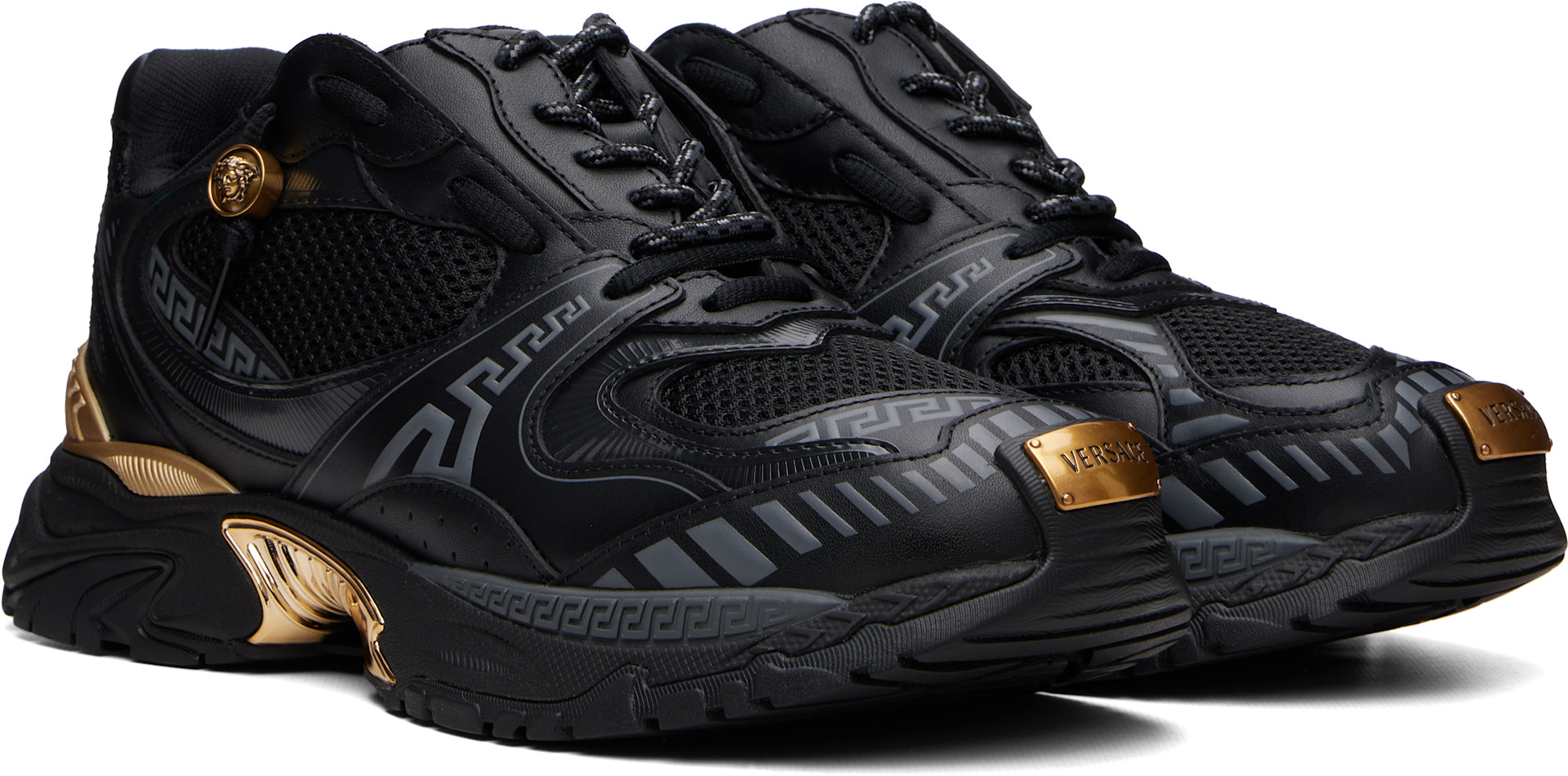 Versace - Baskets Icaro noir et doré en cuir