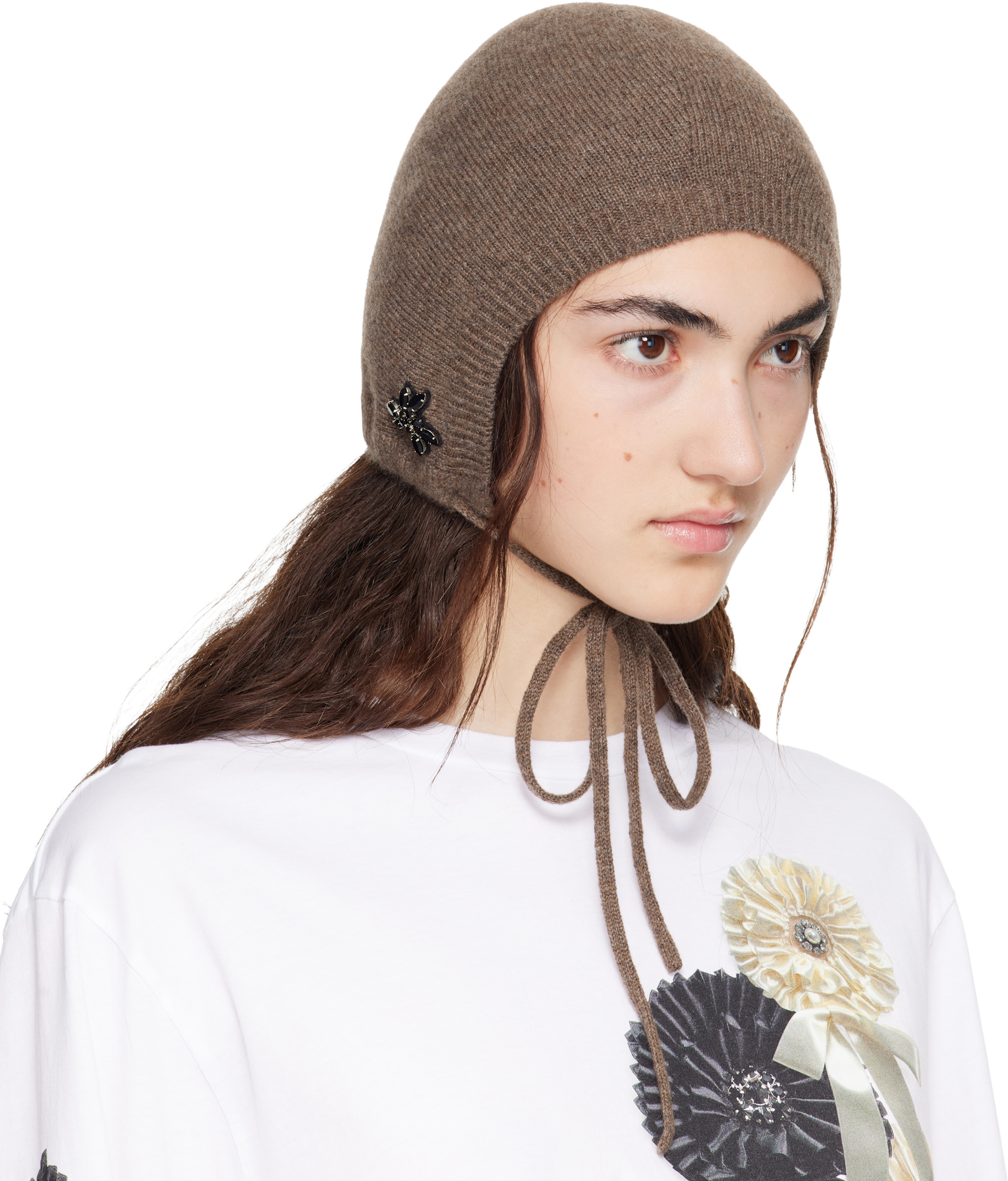 Simone Rocha - Bonnet taupe en cachemire