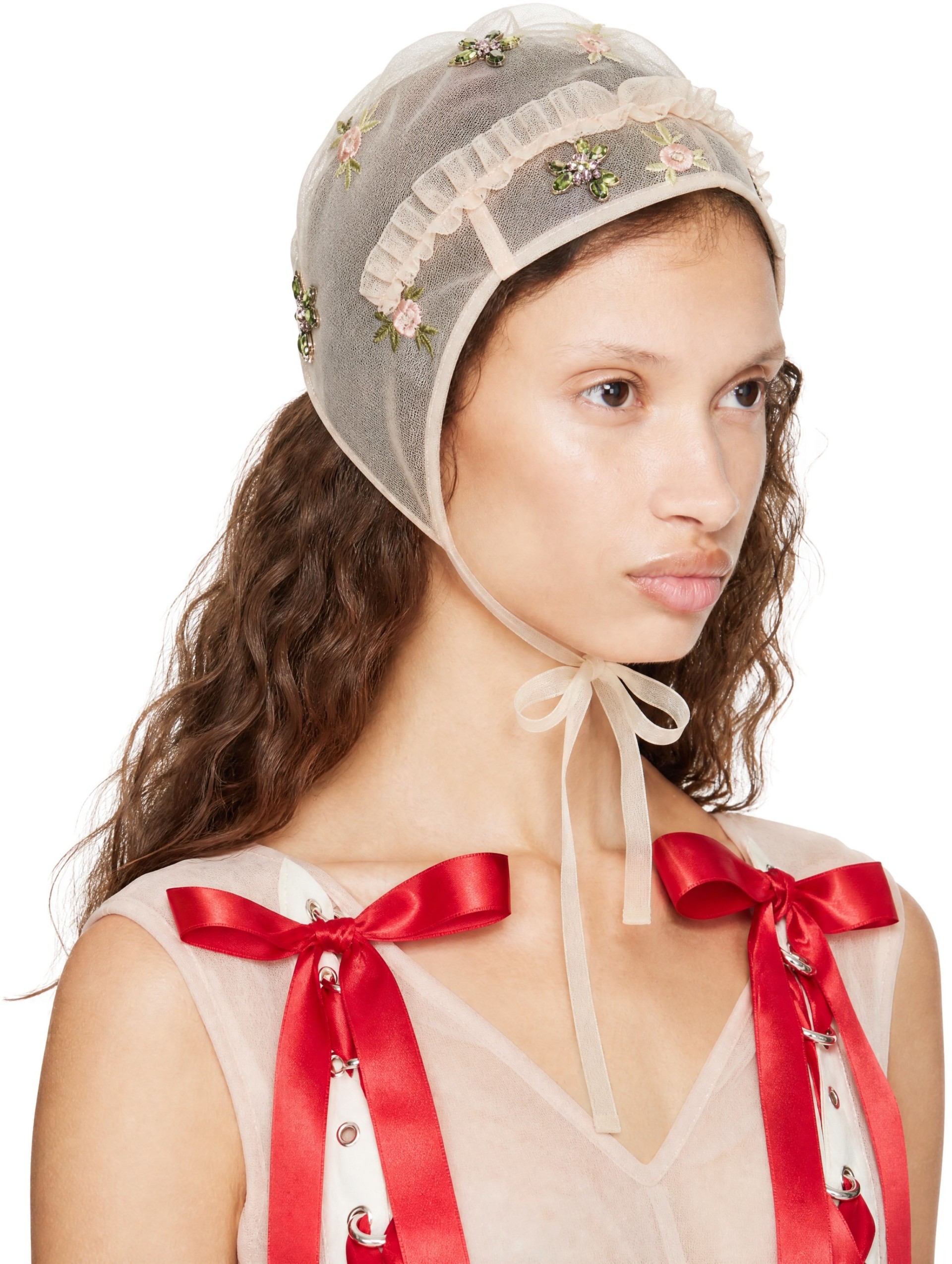 Simone Rocha - Bonnet gris à garnitures à volants