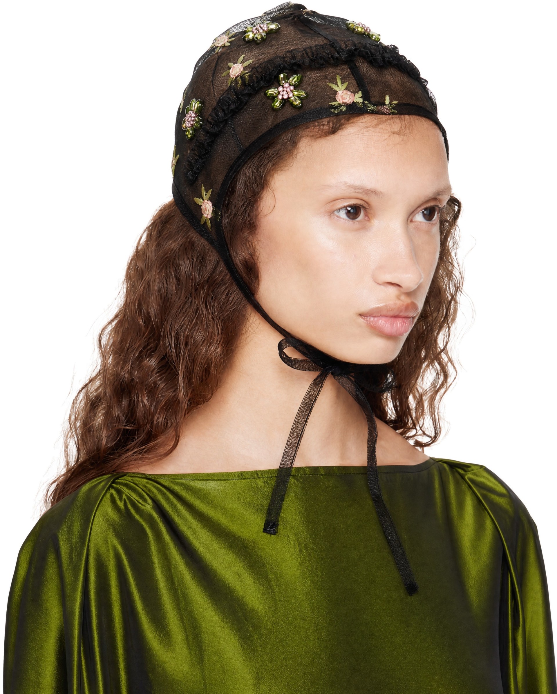 Simone Rocha - Bonnet noir à garnitures à volants