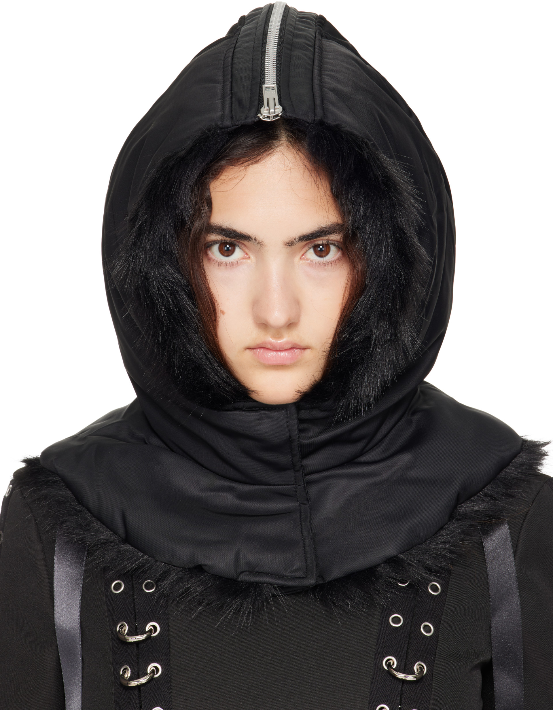 Simone Rocha: Black Split Faux Fur Zip Hood | SSENSE